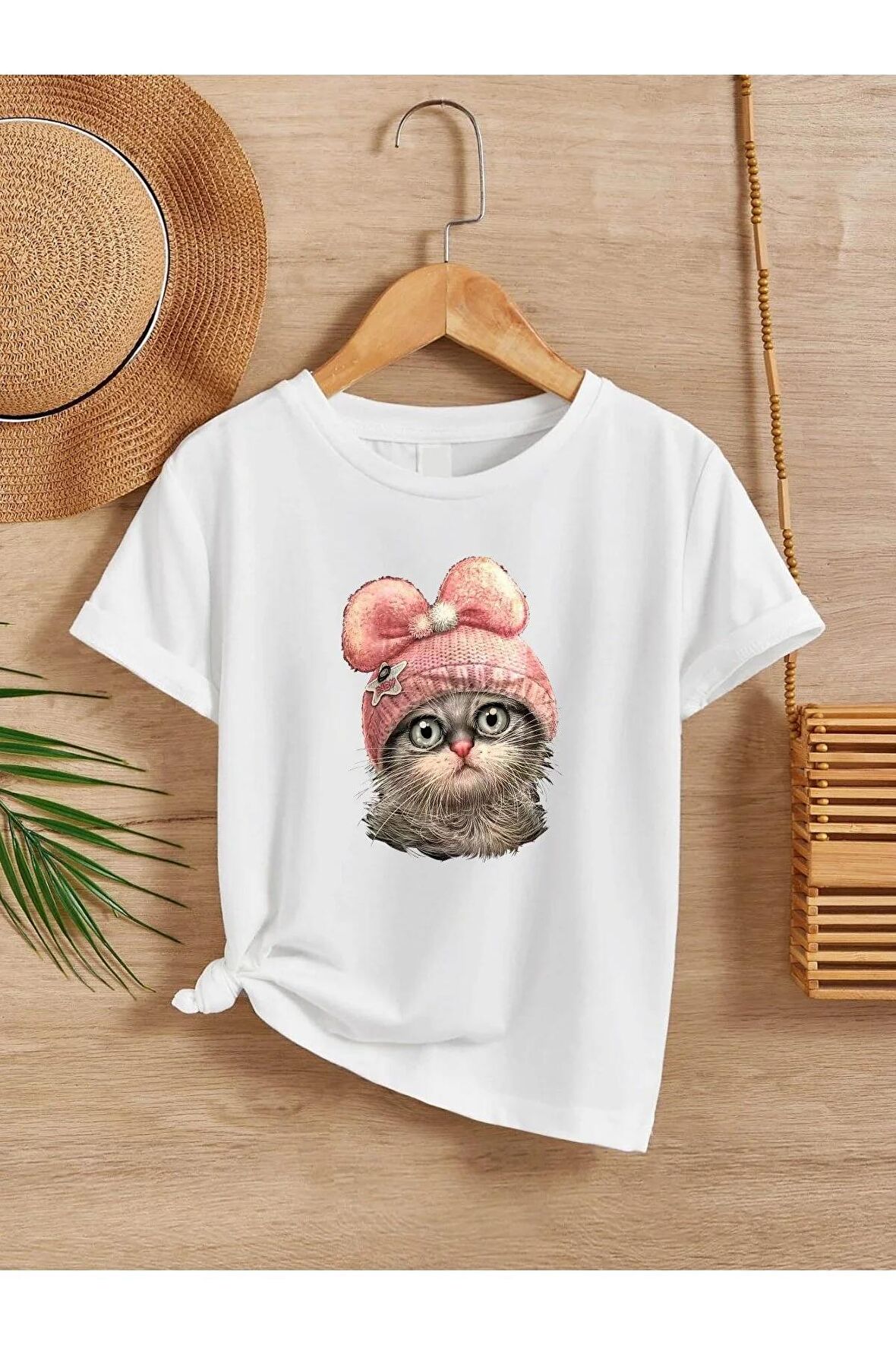 Ünisex Rahat Kalıp Pamuklu Baskılı Beyaz Çocuk T-shirt