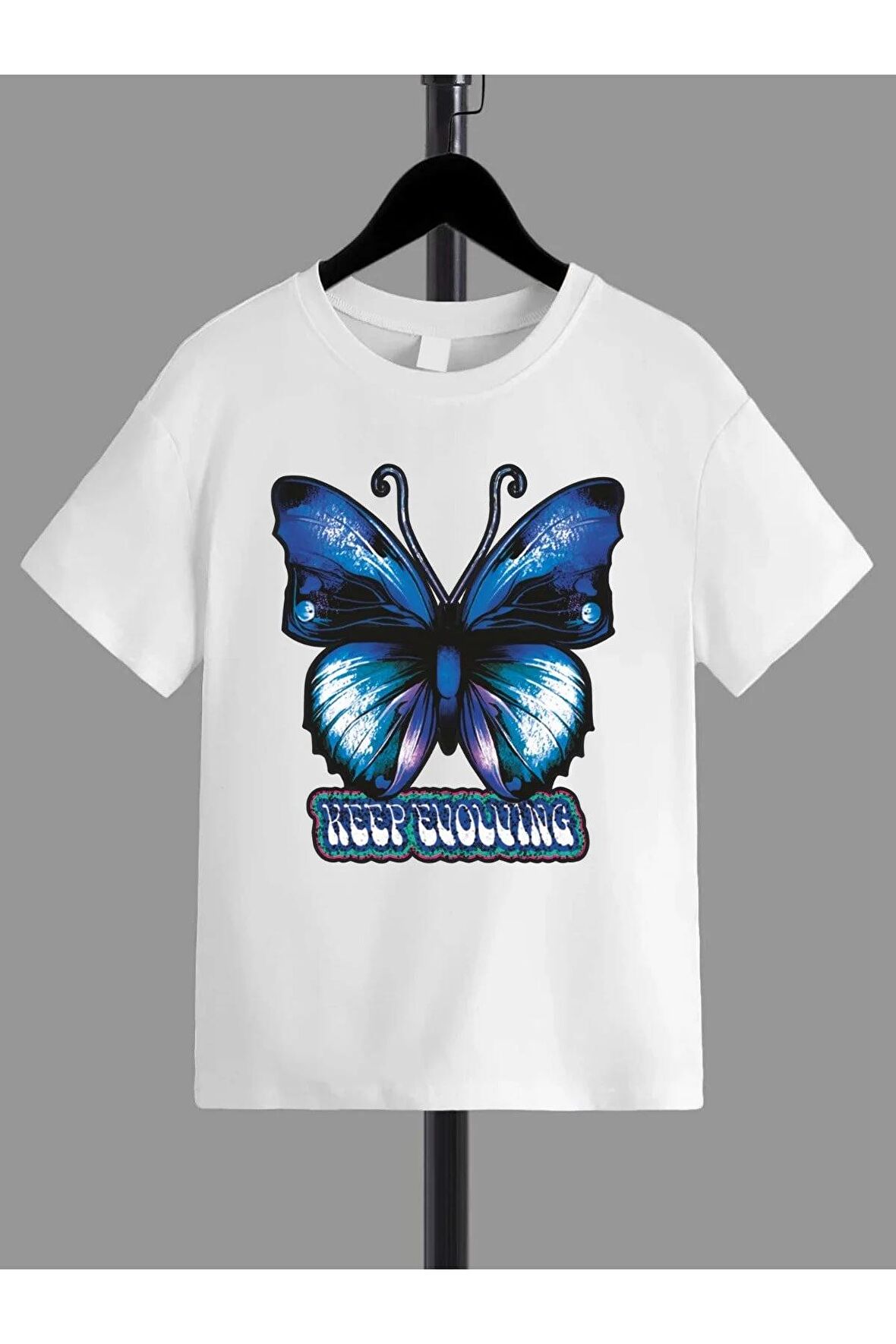 Ünisex Rahat Kalıp Pamuklu Baskılı Beyaz Çocuk T-shirt