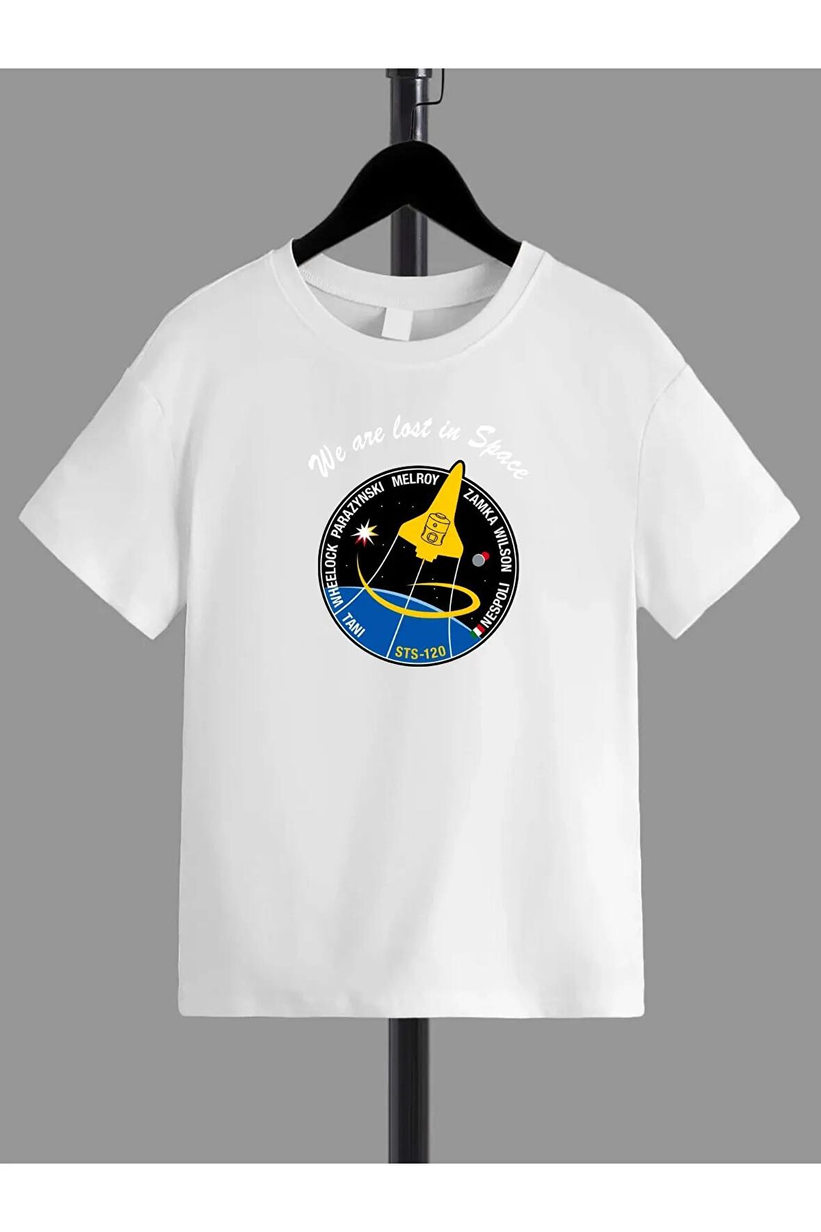 Ünisex Rahat Kalıp Pamuklu Baskılı Beyaz Çocuk T-shirt