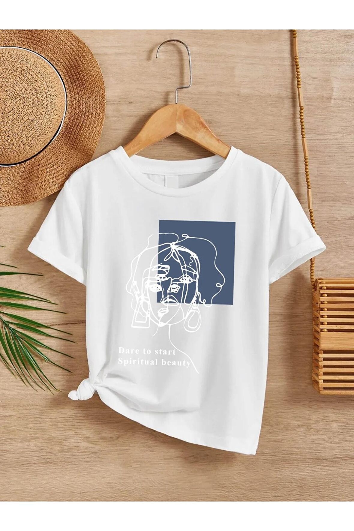 Ünisex Rahat Kalıp Pamuklu Baskılı Beyaz Çocuk T-shirt