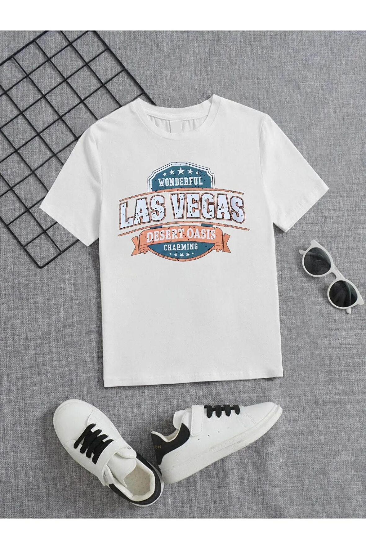 Ünisex Rahat Kalıp Pamuklu Baskılı Beyaz Çocuk T-shirt