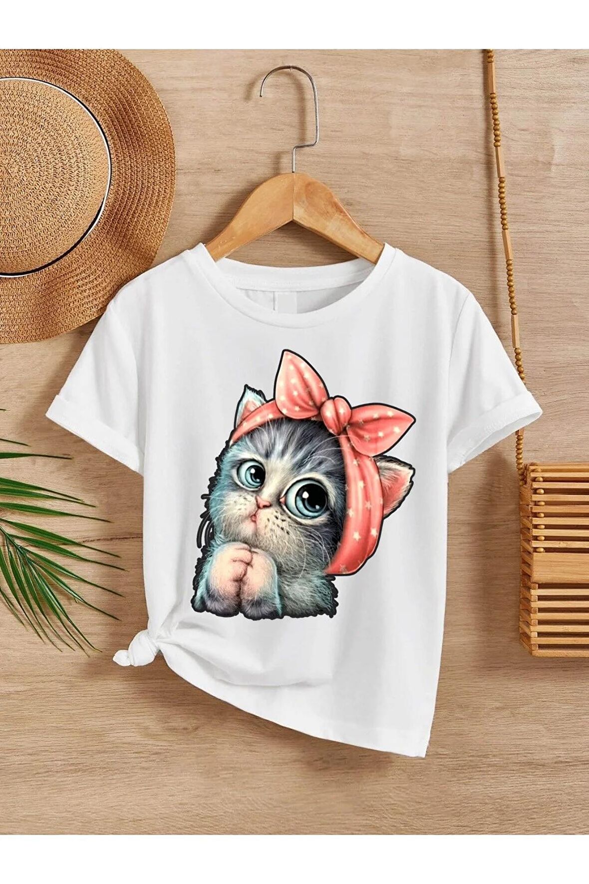 Ünisex Rahat Kalıp Pamuklu Baskılı Beyaz Çocuk T-shirt