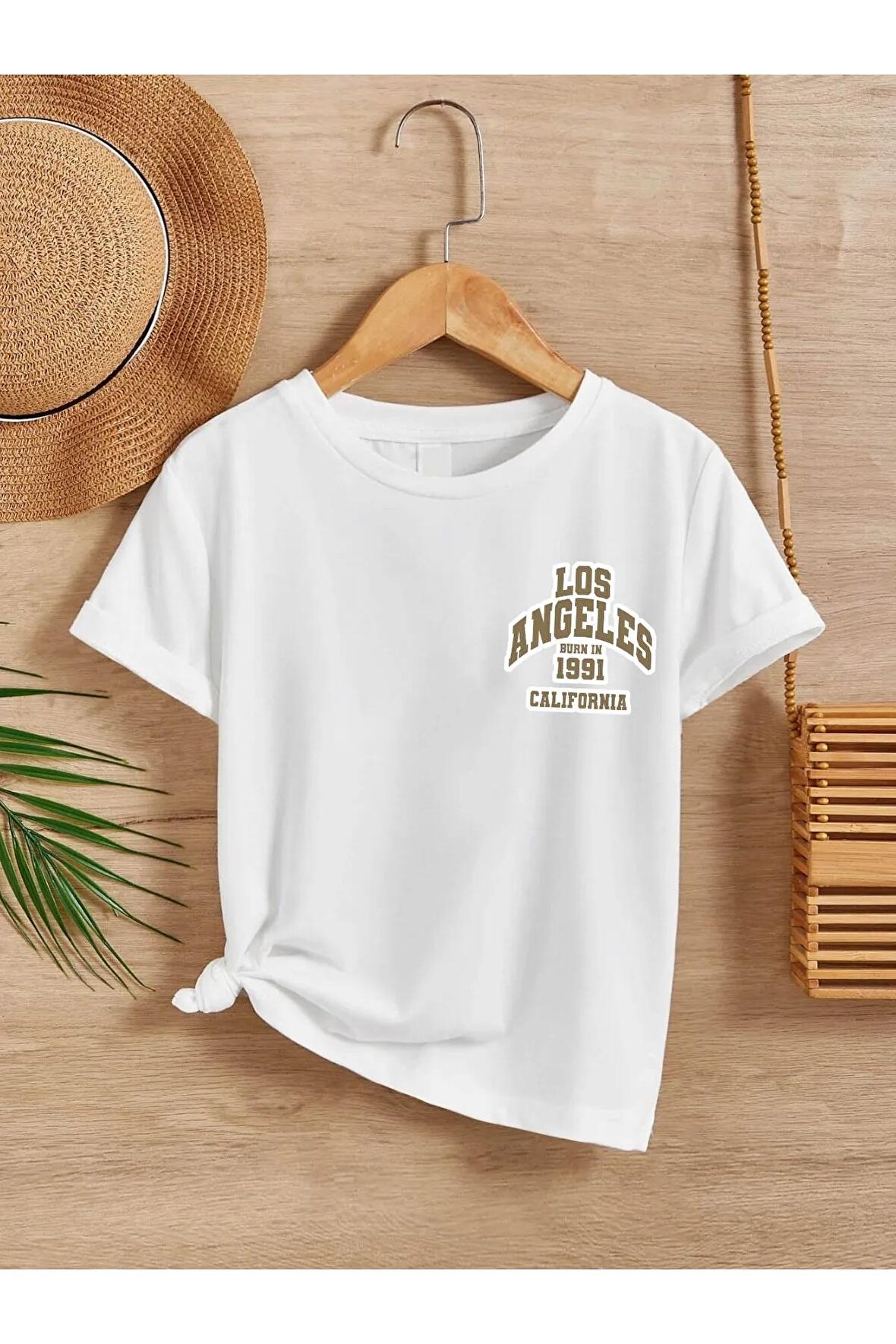 Ünisex Rahat Kalıp Pamuklu Baskılı Beyaz Çocuk T-shirt