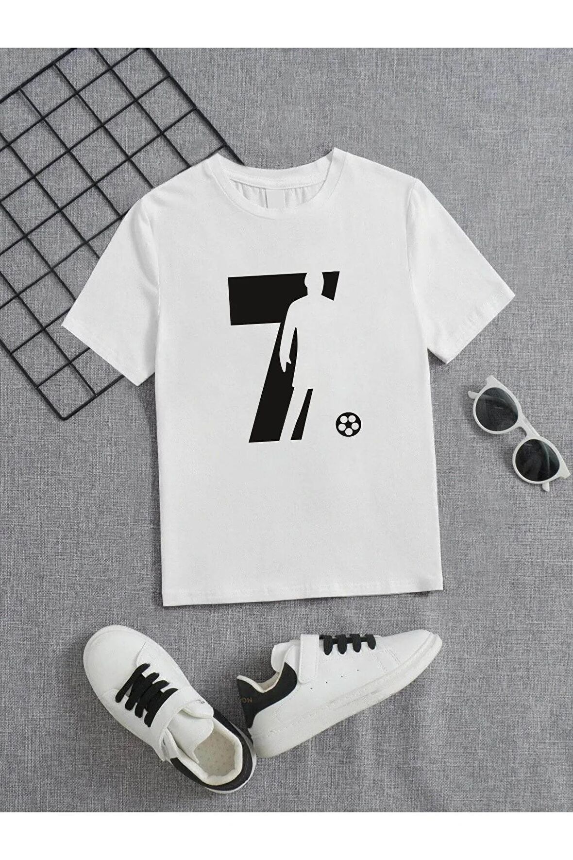 Ünisex Rahat Kalıp Pamuklu Baskılı Beyaz Çocuk T-shirt