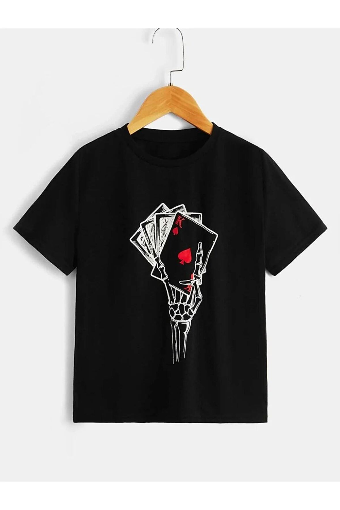 Unısex Rahat Kalıp Pamuklu Kart-iskelet Baskılı Çocuk T-shirt