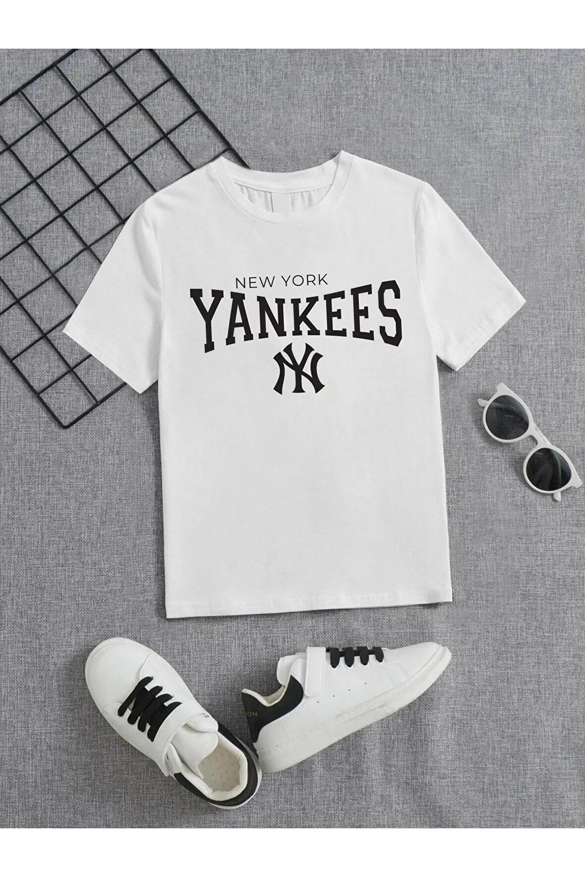 Ünisex Rahat Kalıp Pamuklu Baskılı Beyaz Çocuk T-shirt