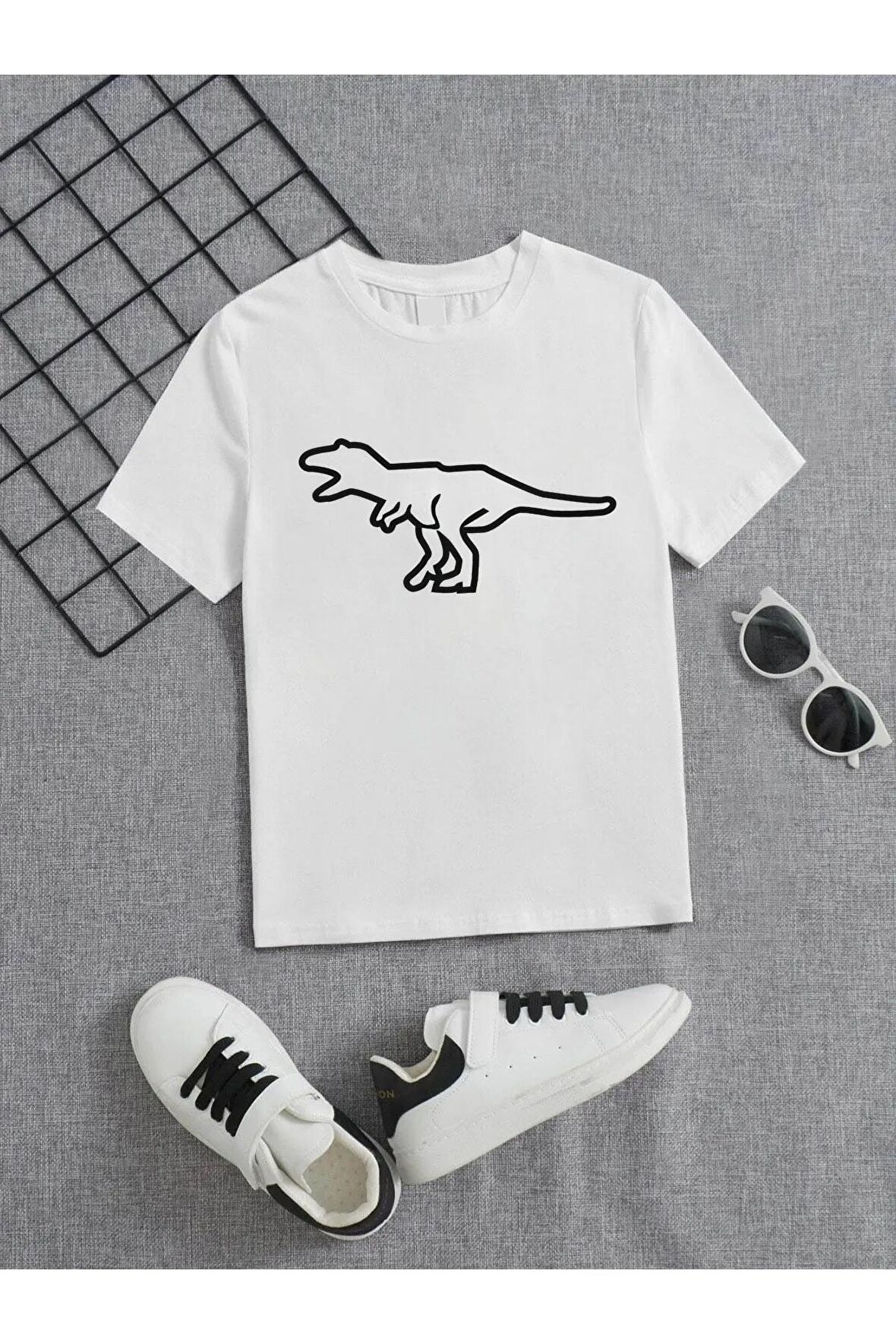 Ünisex Rahat Kalıp Pamuklu Baskılı Beyaz Çocuk T-shirt