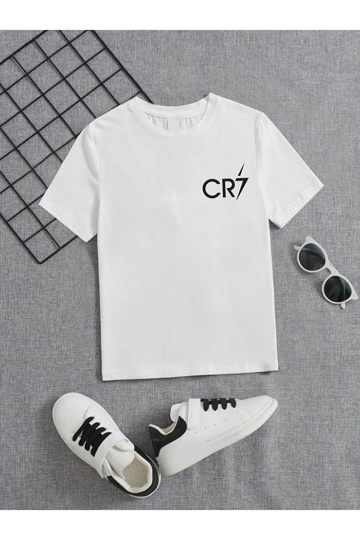 Ünisex Rahat Kalıp Pamuklu Baskılı Beyaz Çocuk T-shirt