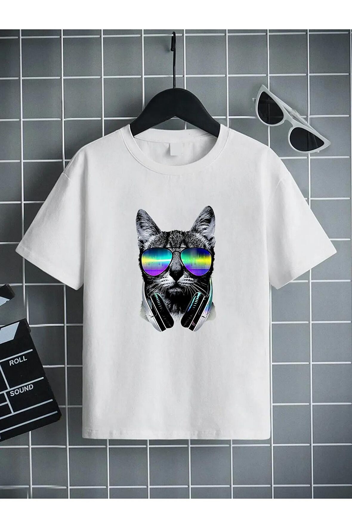 Ünisex Rahat Kalıp Pamuklu Baskılı Beyaz Çocuk T-shirt