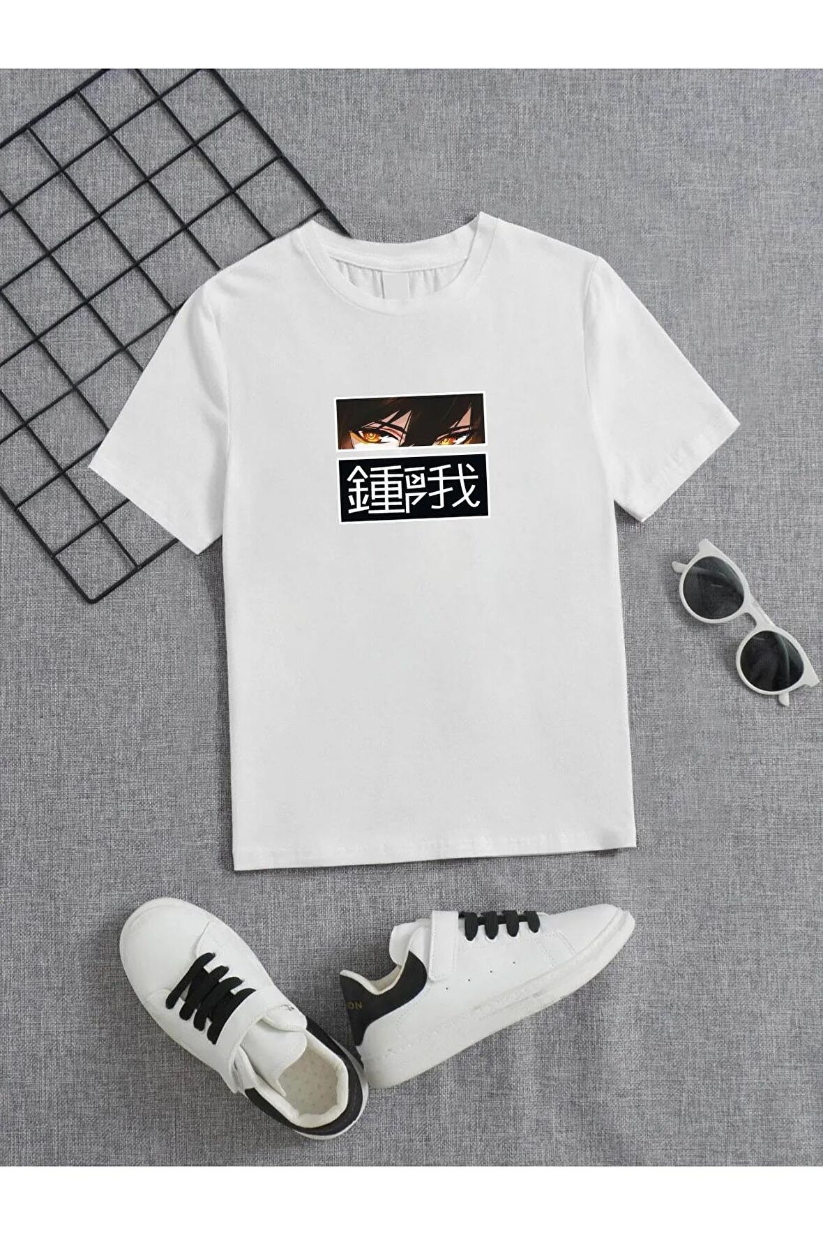 Ünisex Rahat Kalıp Pamuklu Baskılı Beyaz Çocuk T-shirt