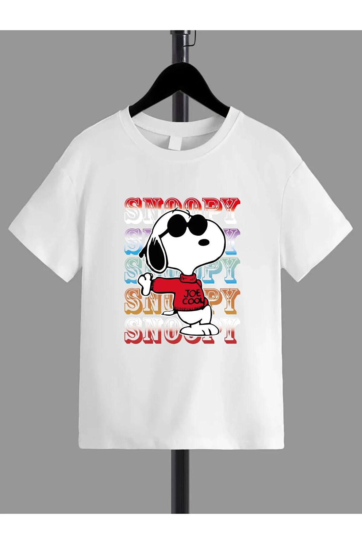 Ünisex Rahat Kalıp Pamuklu Baskılı Beyaz Çocuk T-shirt