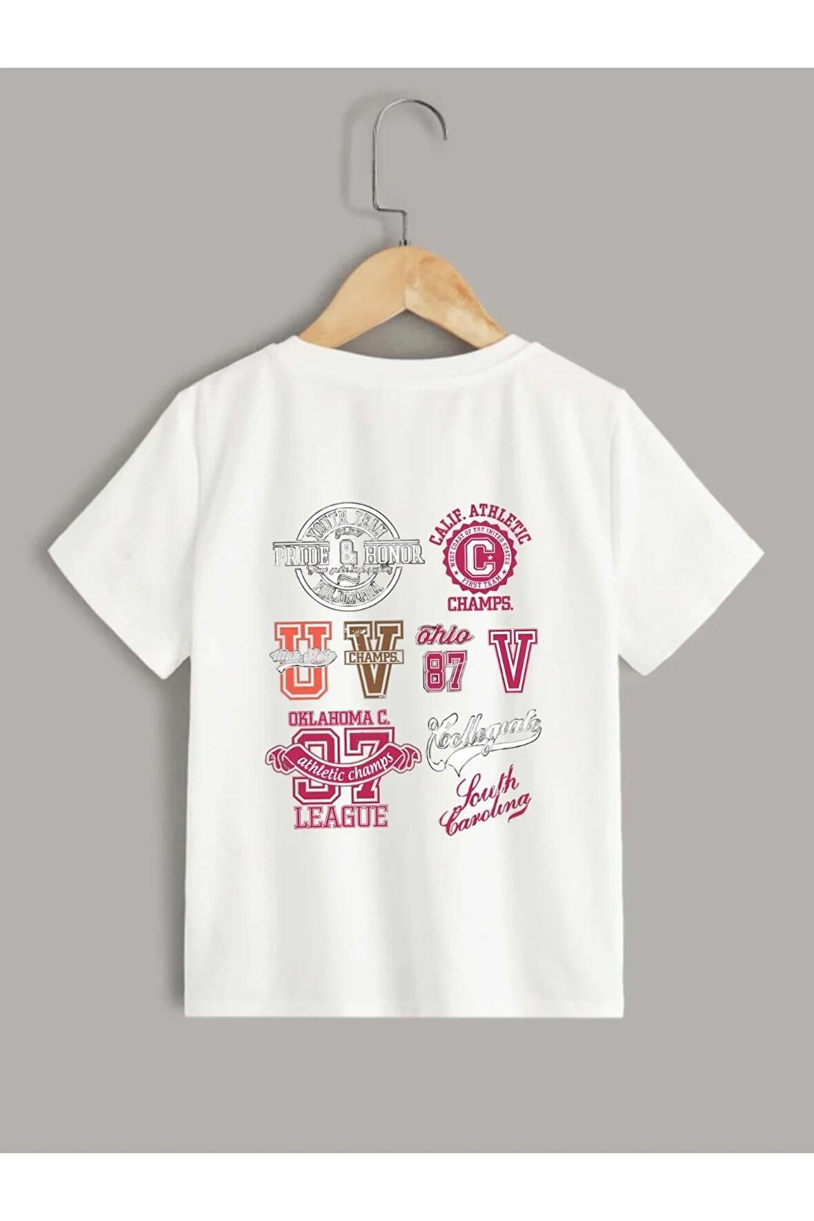 Çocuk Oversize Unisex Çoklu Sırt Pamuklu Bisiklet Yaka Tişört