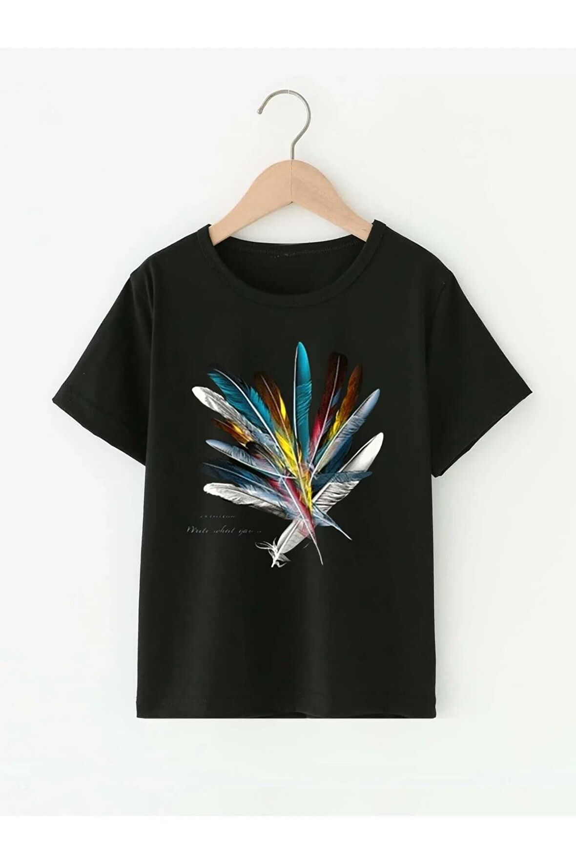 Çocuk Oversize Unisex Tüy Pamuklu Bisiklet Yaka Tişört