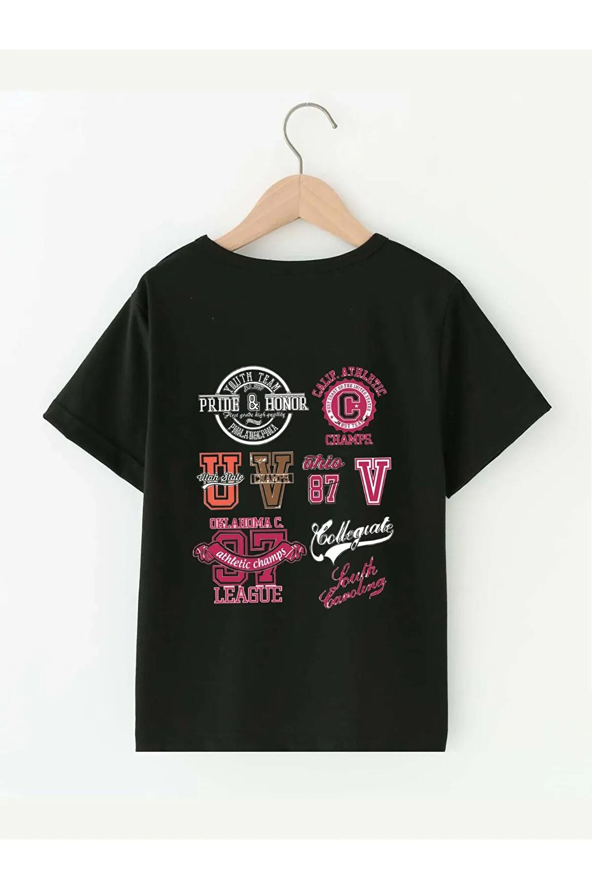 Çocuk Oversize Unisex Çoklu Sırt Pamuklu Bisiklet Yaka Tişört