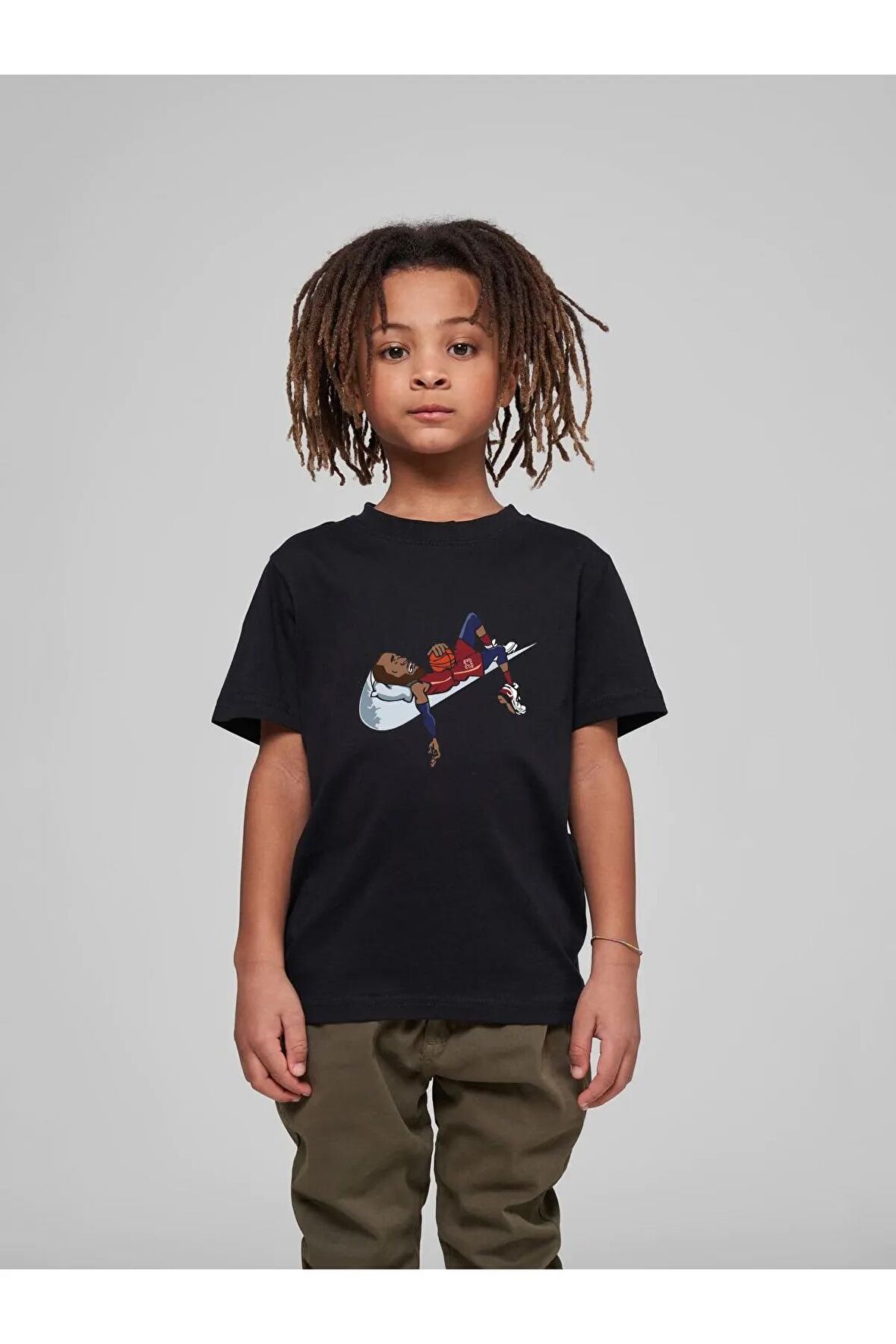 Çocuk Oversize Unisex Uyuyan Basketçi Pamuklu Bisiklet Yaka Tişört