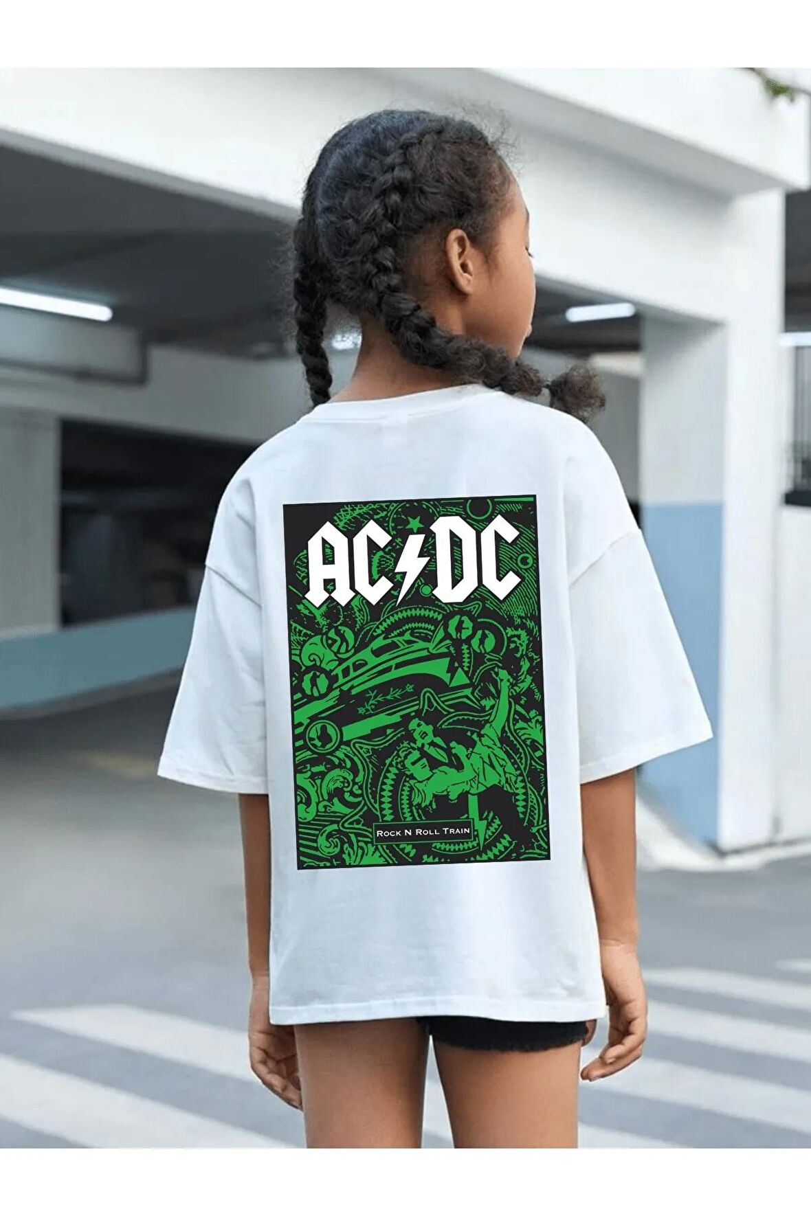 Çocuk Oversize Unisex Acdc Pamuklu Bisiklet Yaka Tişört