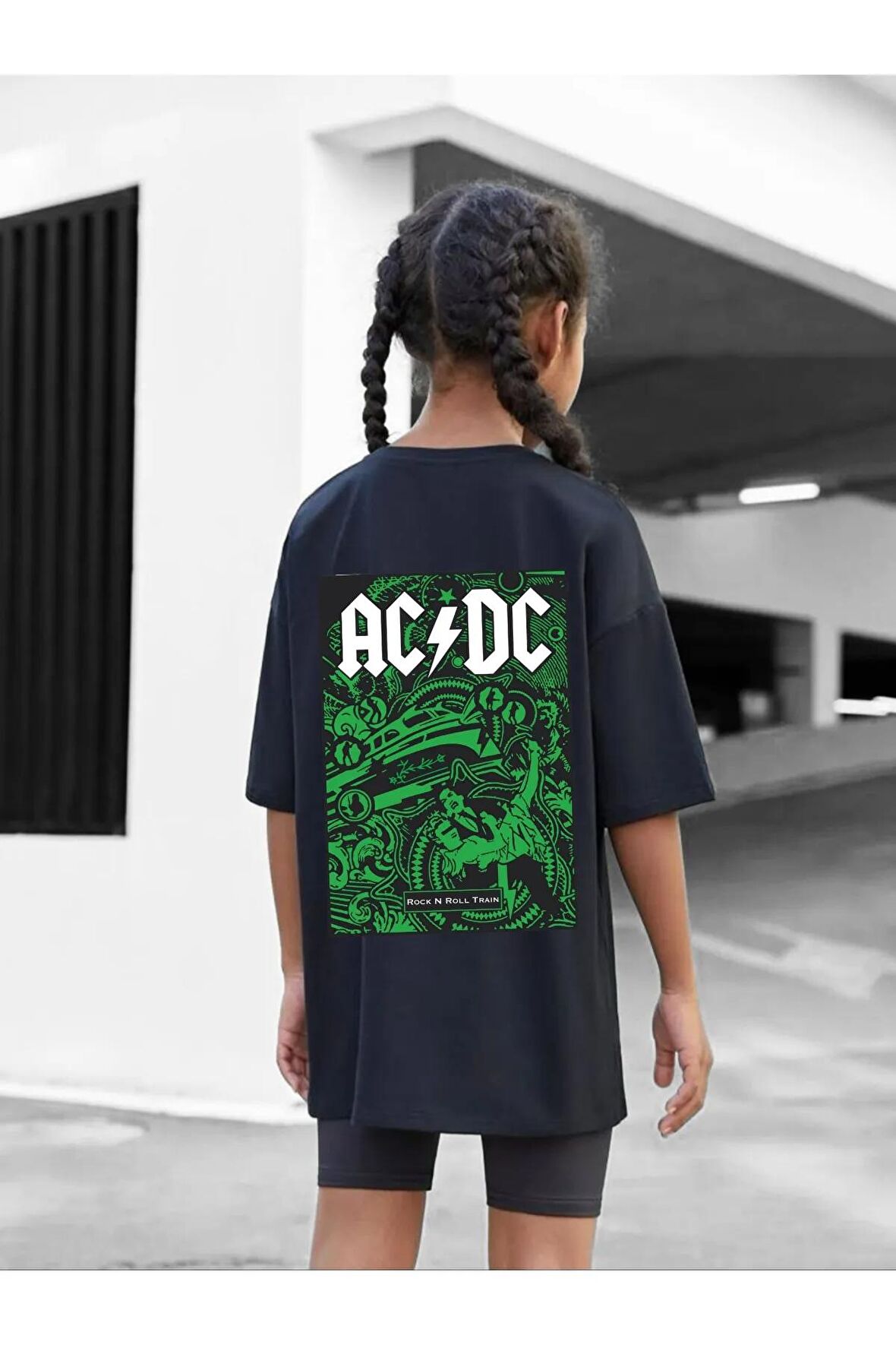 Çocuk Oversize Unisex Acdc Pamuklu Bisiklet Yaka