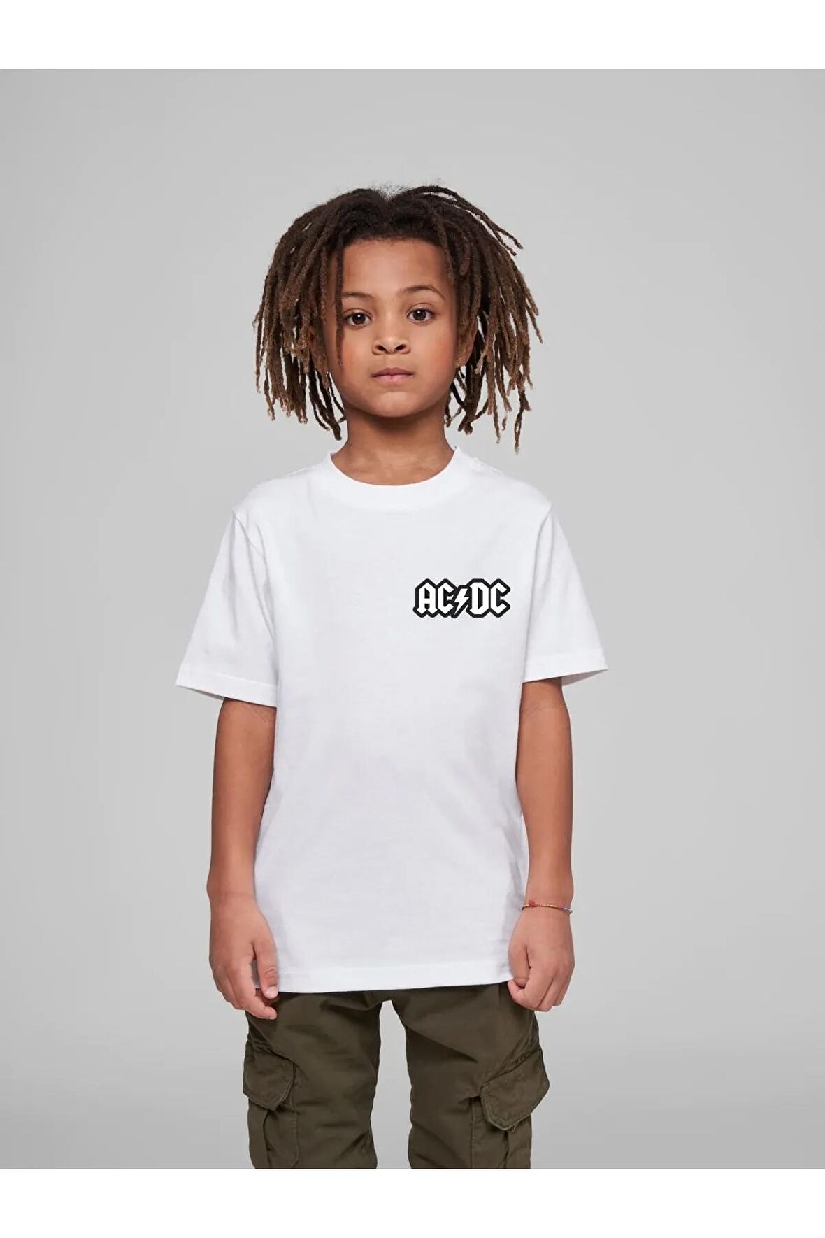 Çocuk Oversize Unisex Acdc Pamuklu Bisiklet Yaka Tişört