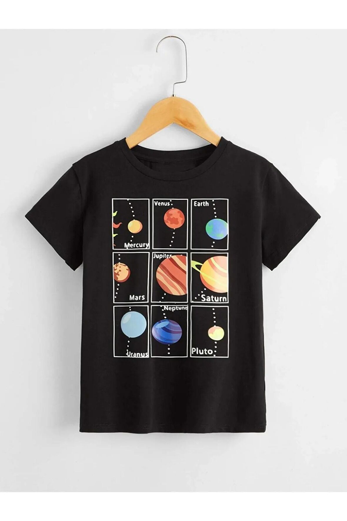 Unısex Rahat Kalıp Pamuklu Planets Baskılı Çocuk T-shirt