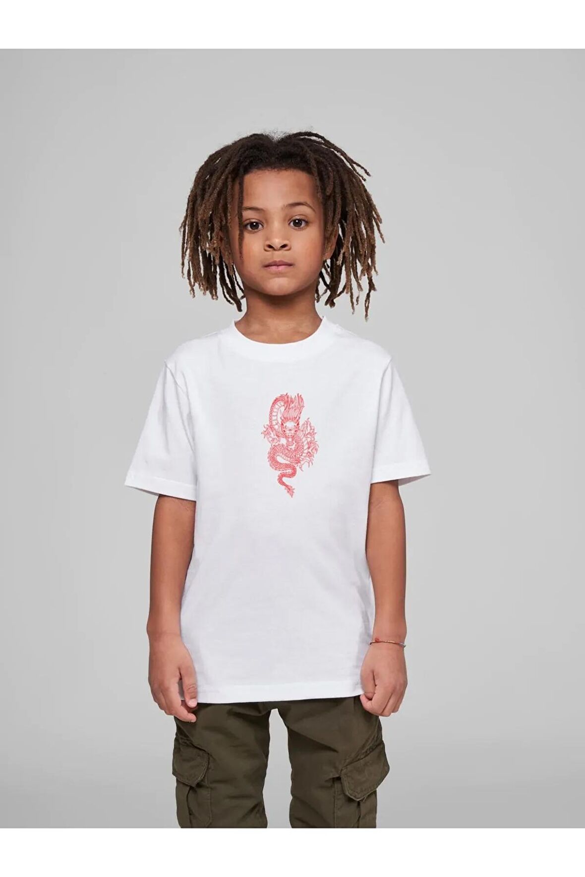 Çocuk Oversize Unisex Dragon Pamuklu Bisiklet Yaka Tişört