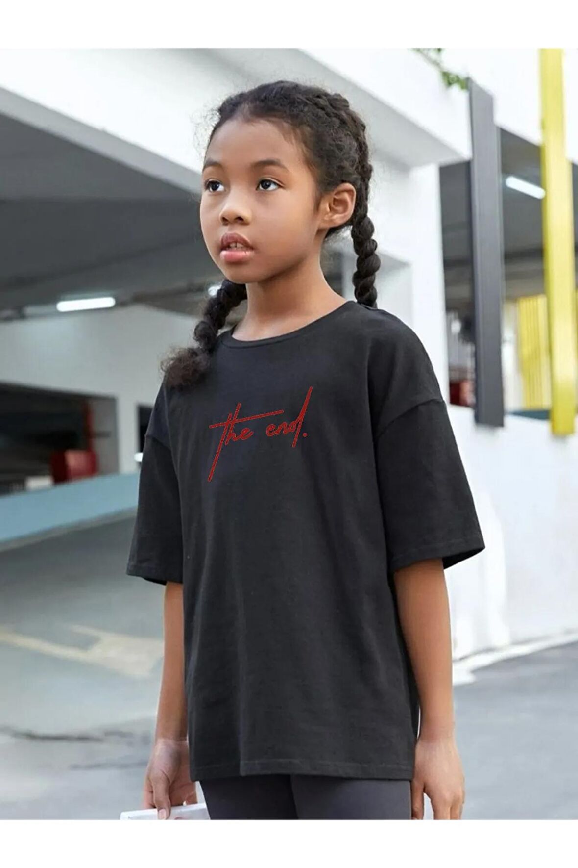 Çocuk Oversize Unisex The End Pamuklu Bisiklet Yaka Tişört