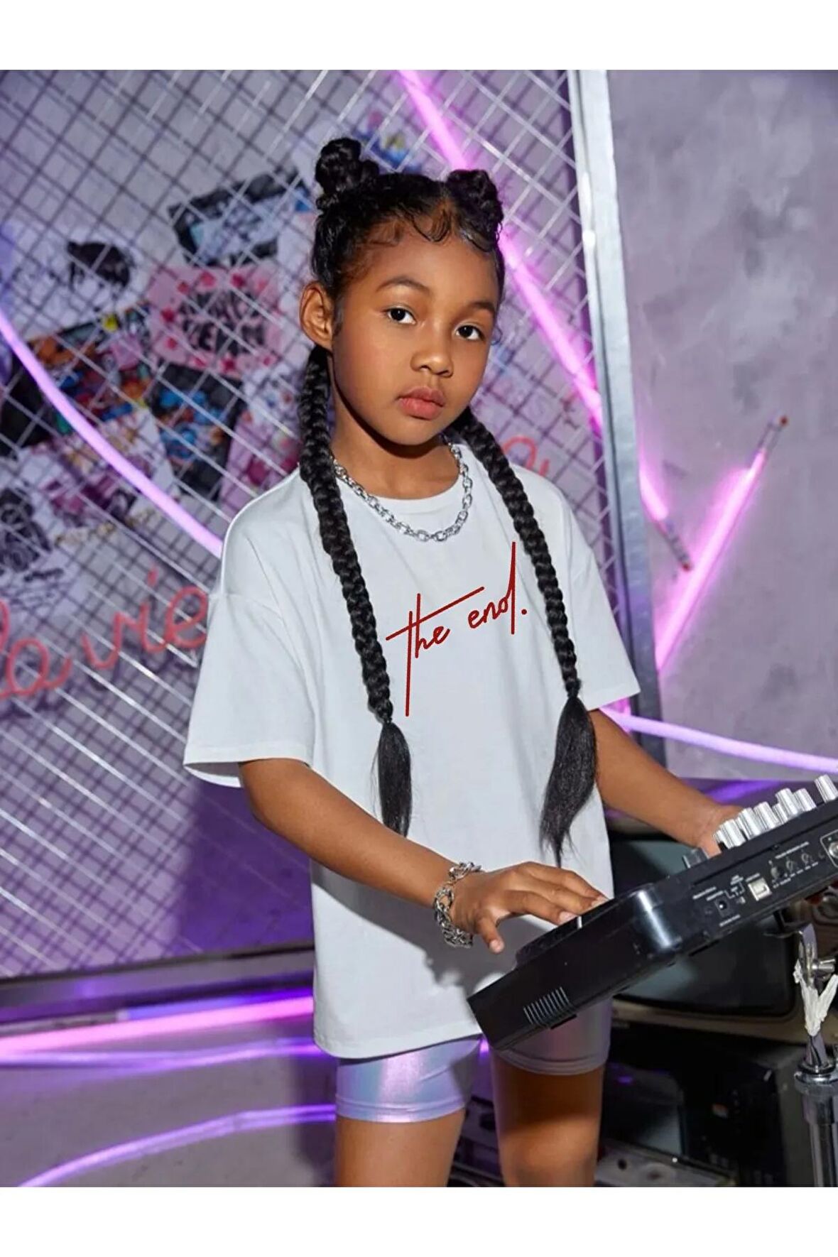 Çocuk Oversize Unisex The End Pamuklu Bisiklet Yaka Tişört