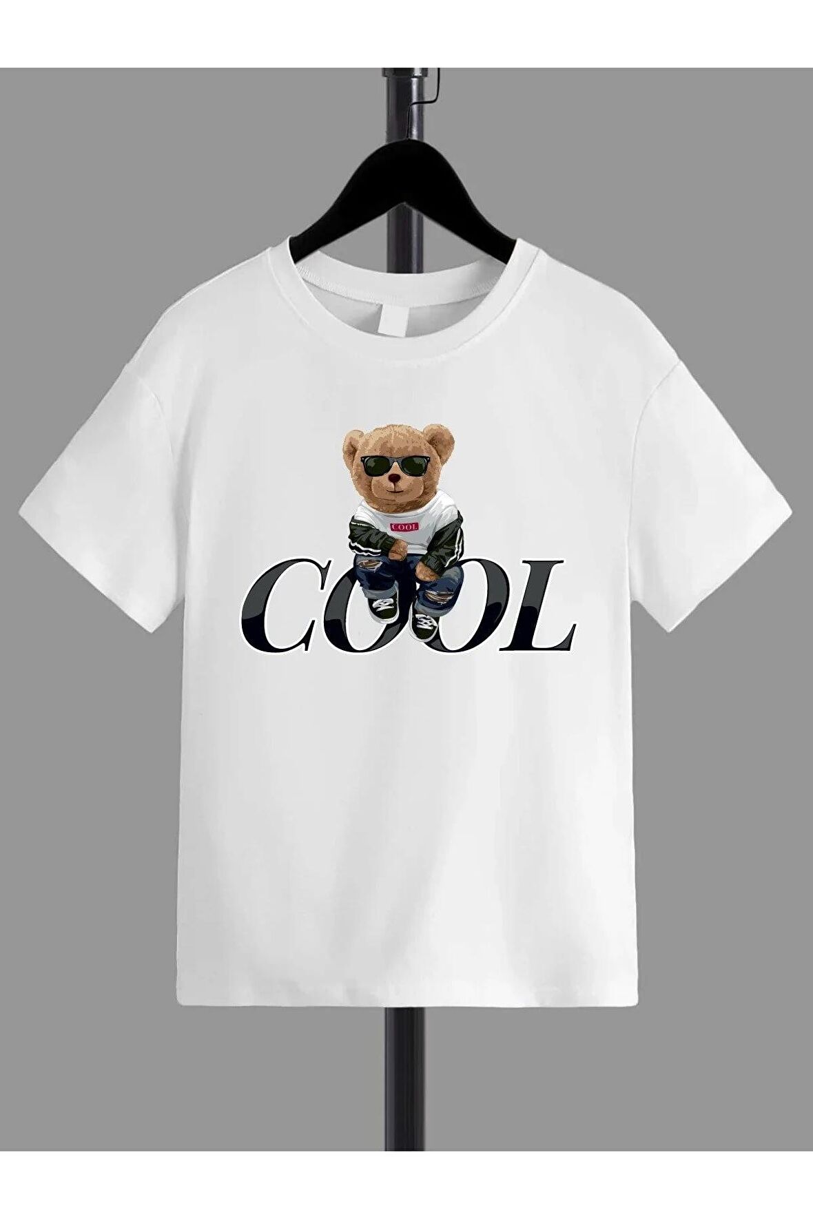 Unısex Rahat Kalıp Pamuklu Cool Ayıcık Baskılı Çocuk T-shirt