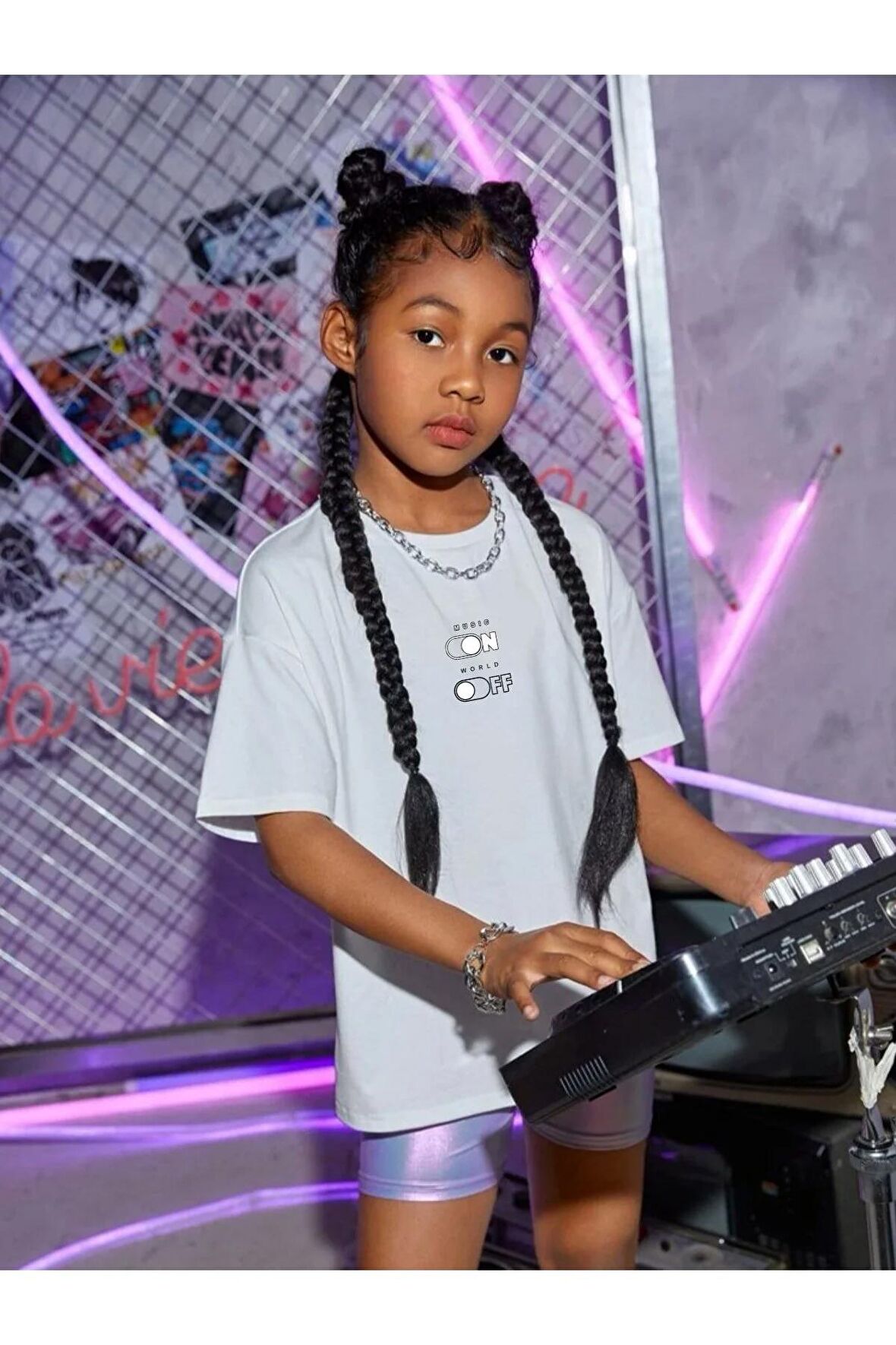 Kız Çocuk Oversize On-off Pamuklu Bisiklet Yaka Tişört