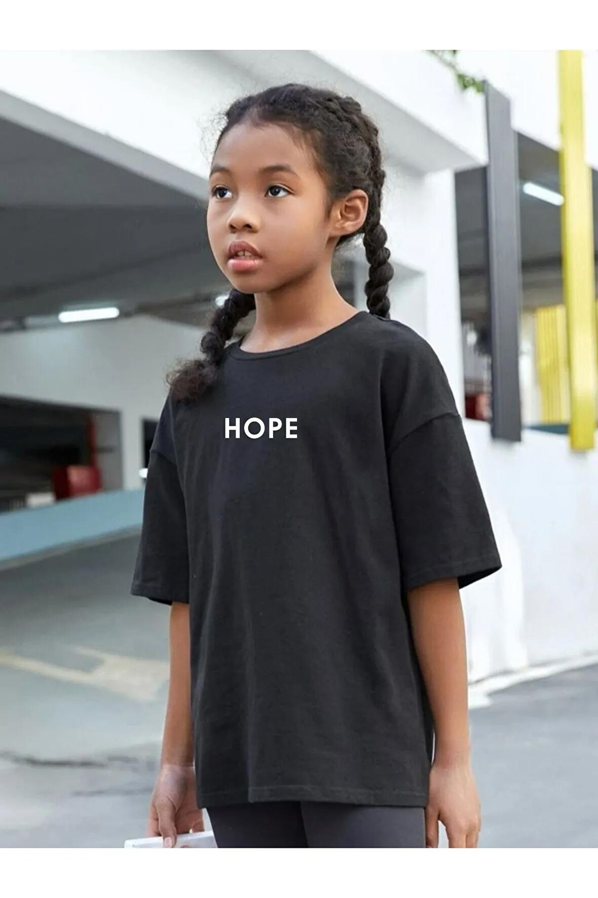 Çocuk Oversize Unisex Hope Pamuklu Bisiklet Yaka Tişört