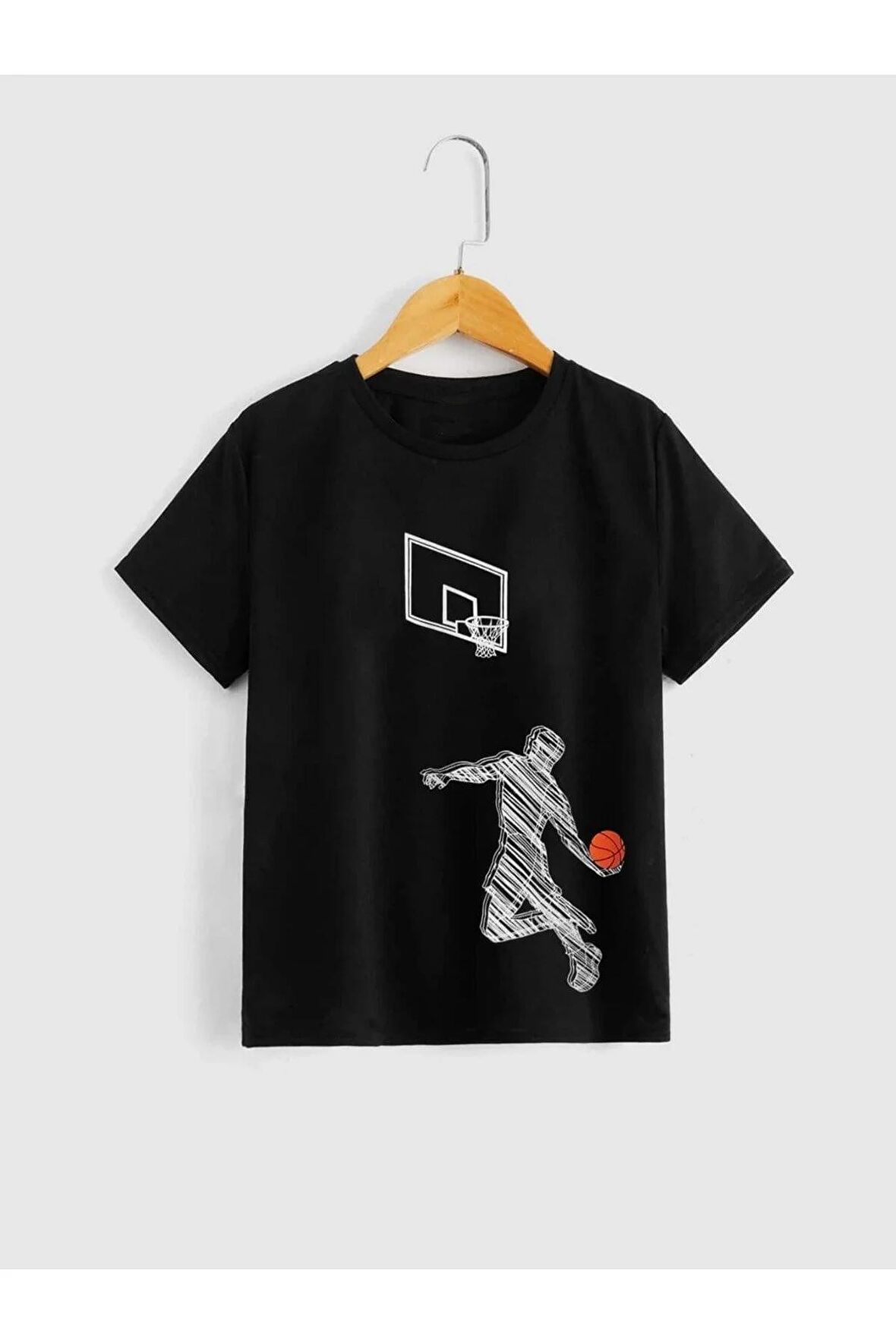 Unısex Rahat Kalıp Pamuklu Basketbol Baskılı Çocuk T-shirt