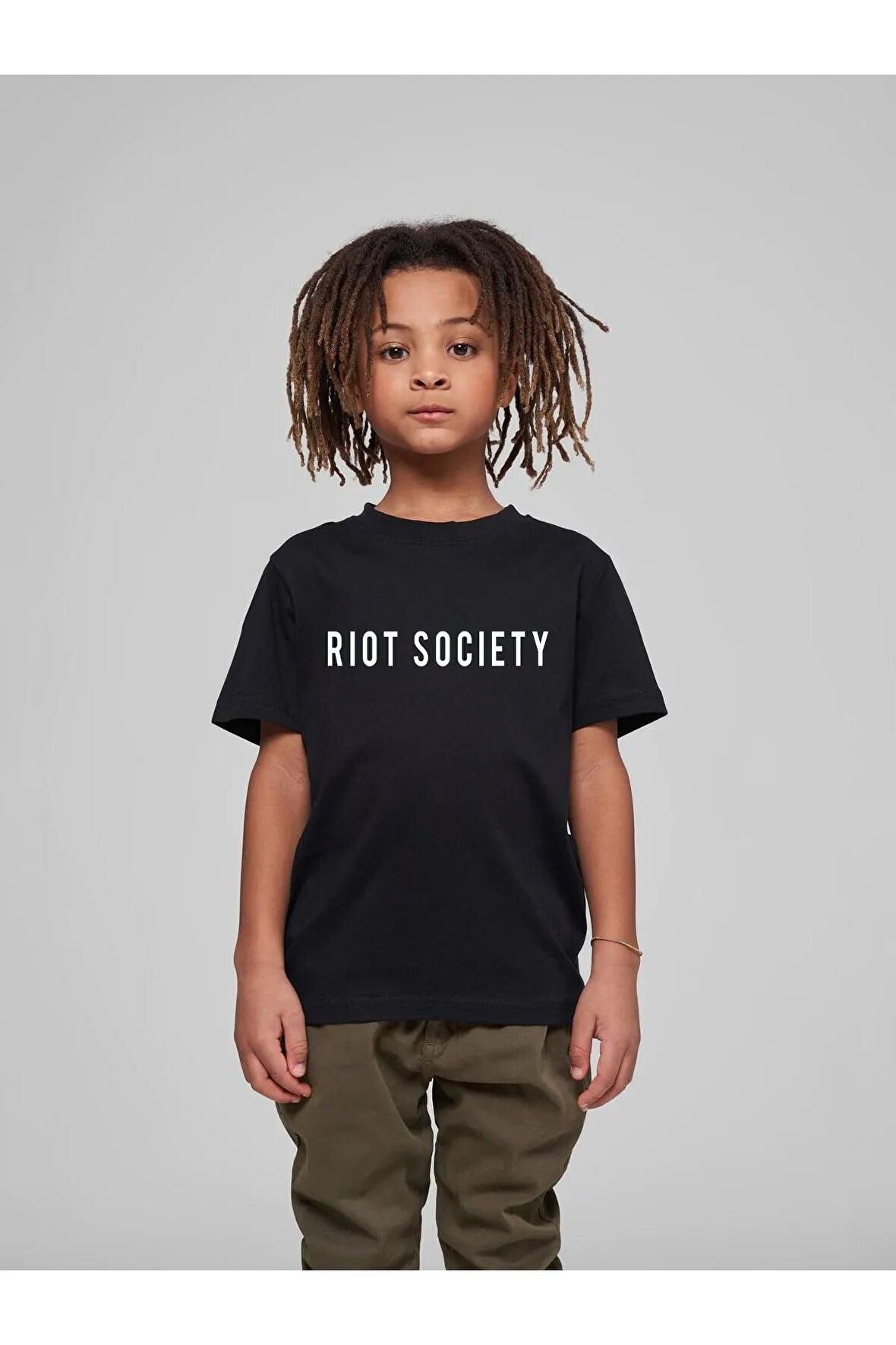 Çocuk Oversize Unisex Rıot Socıety Pamuklu Bisiklet Yaka Tişört