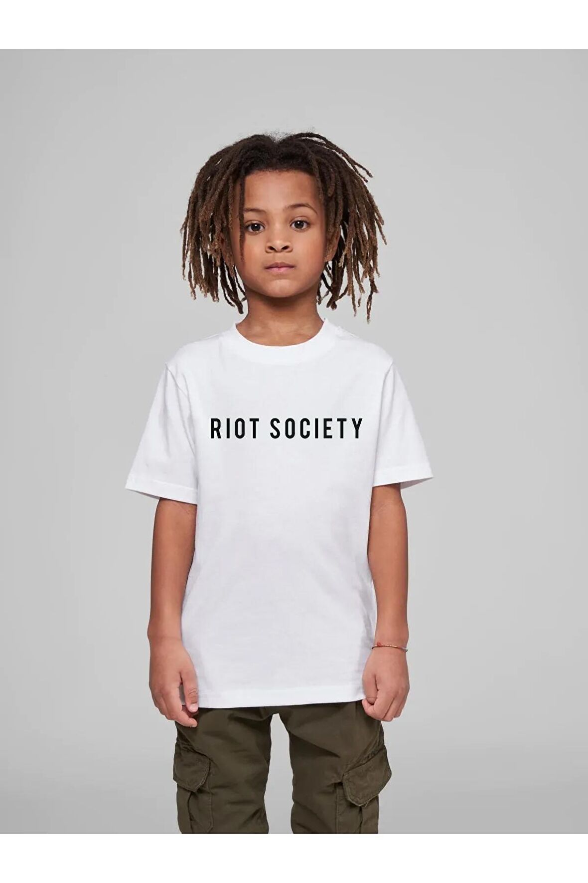 Çocuk Oversize Unisex Rıot Socıety Pamuklu Bisiklet Yaka Tişört