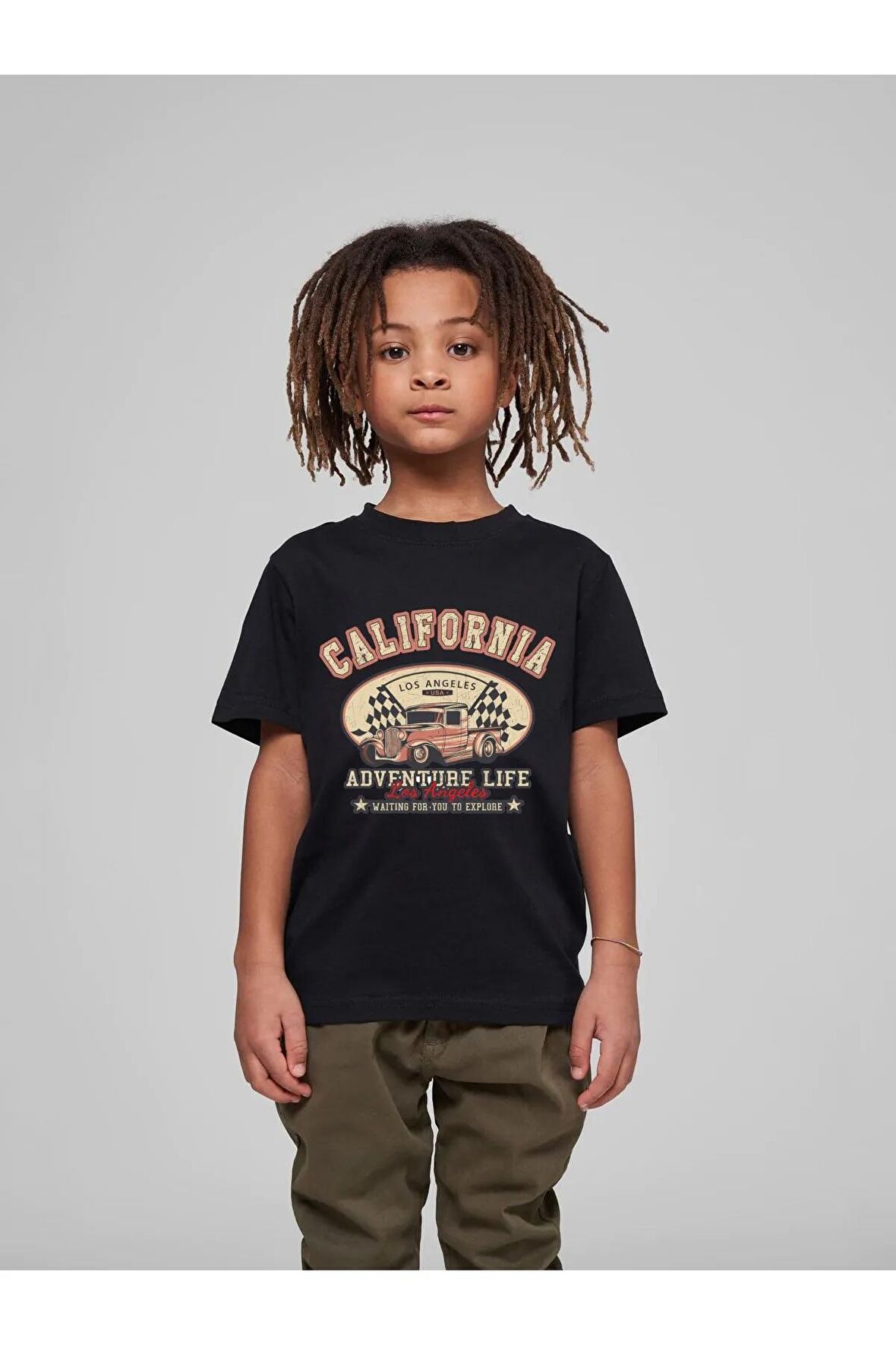 Çocuk Oversize Unisex Calıfornıa Pamuklu Bisiklet Yaka Tişört