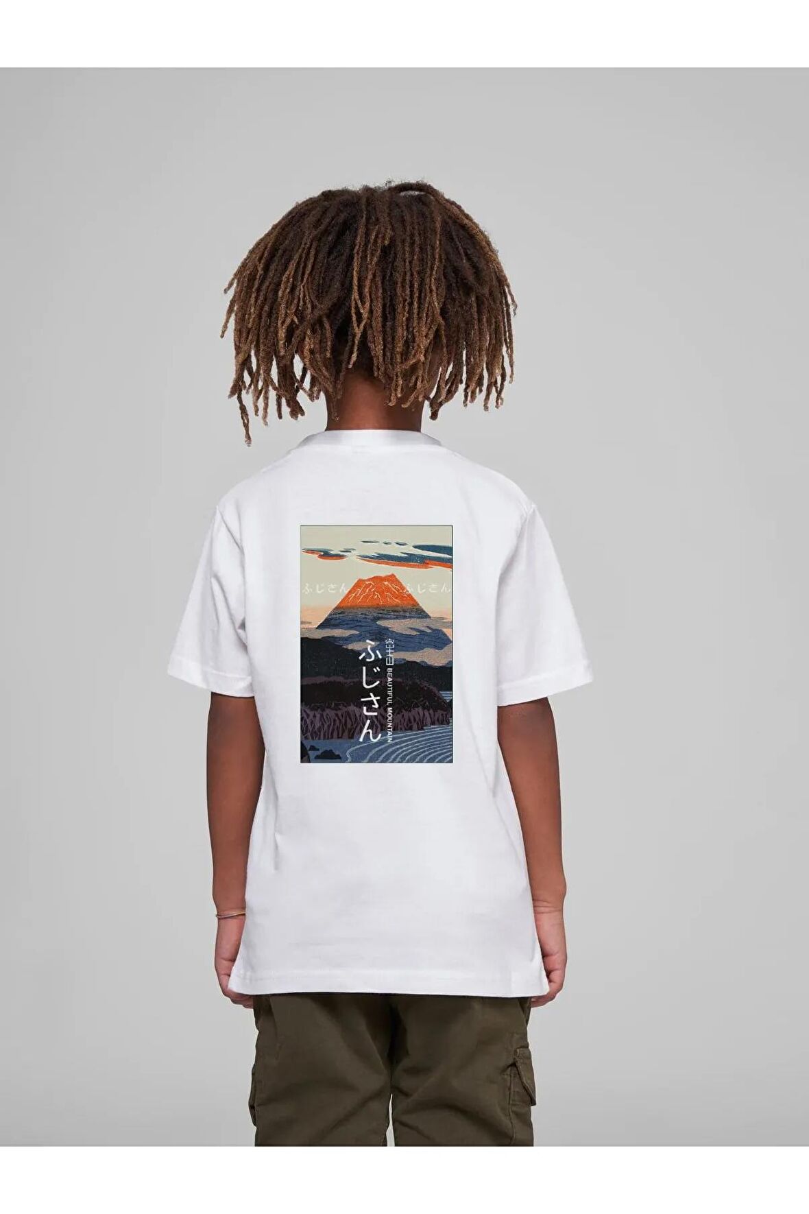 Çocuk Oversize Unisex Fujı Pamuklu Bisiklet Yaka Tişört