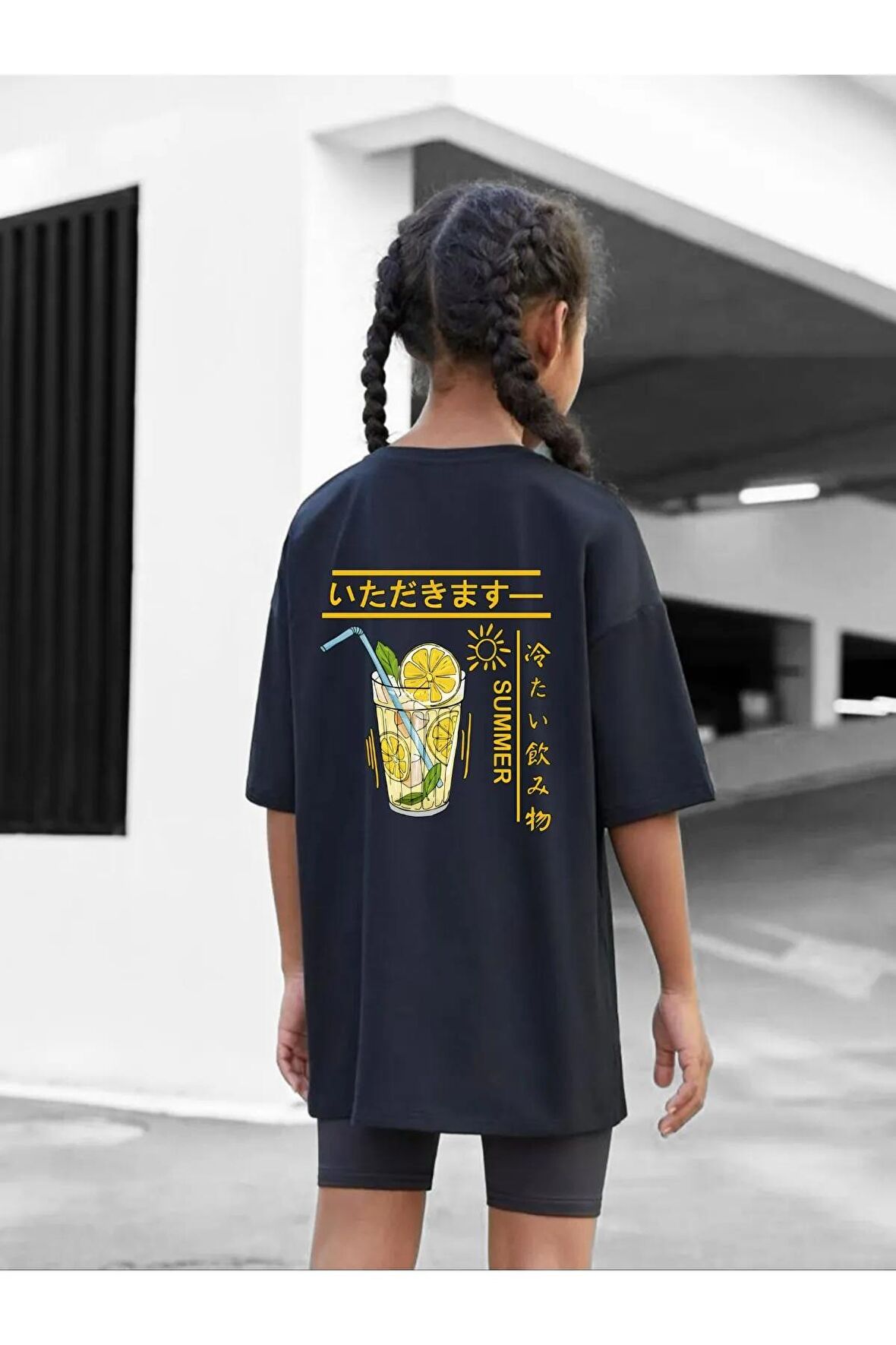 Çocuk Oversize Unisex Limonata Pamuklu Bisiklet Yaka  T-Shirt