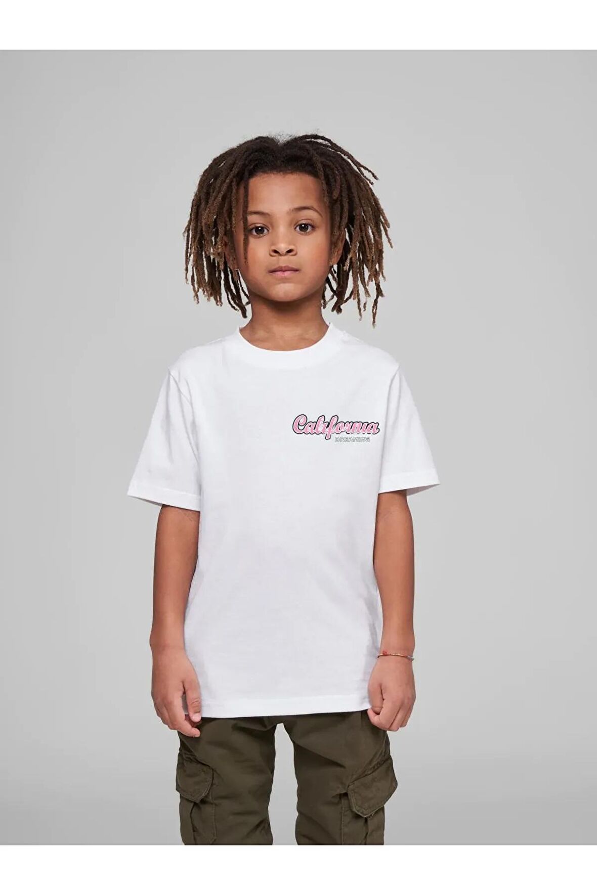Çocuk Oversize Unisex Pembe California Pamuklu Bisiklet Yaka T-shirt