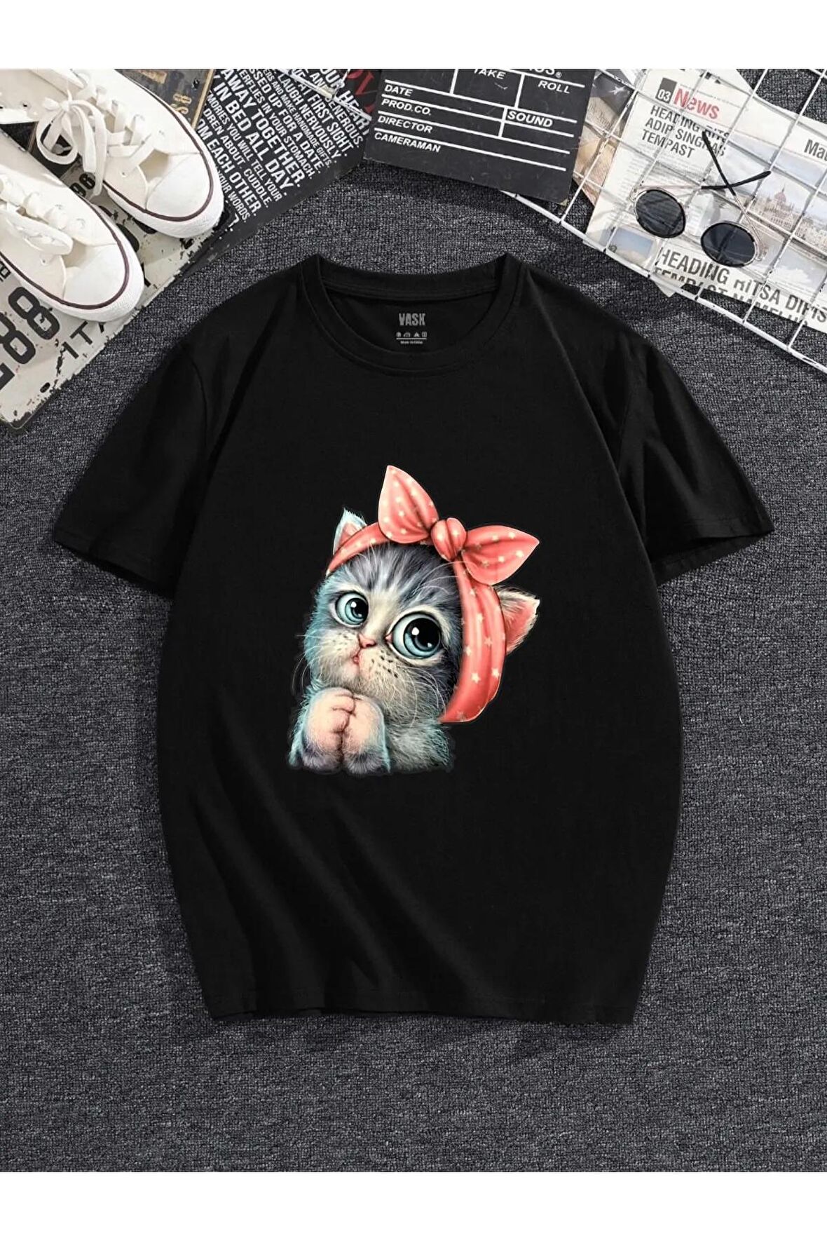 Unisex Tatlı Kedi Oversize Tshirt