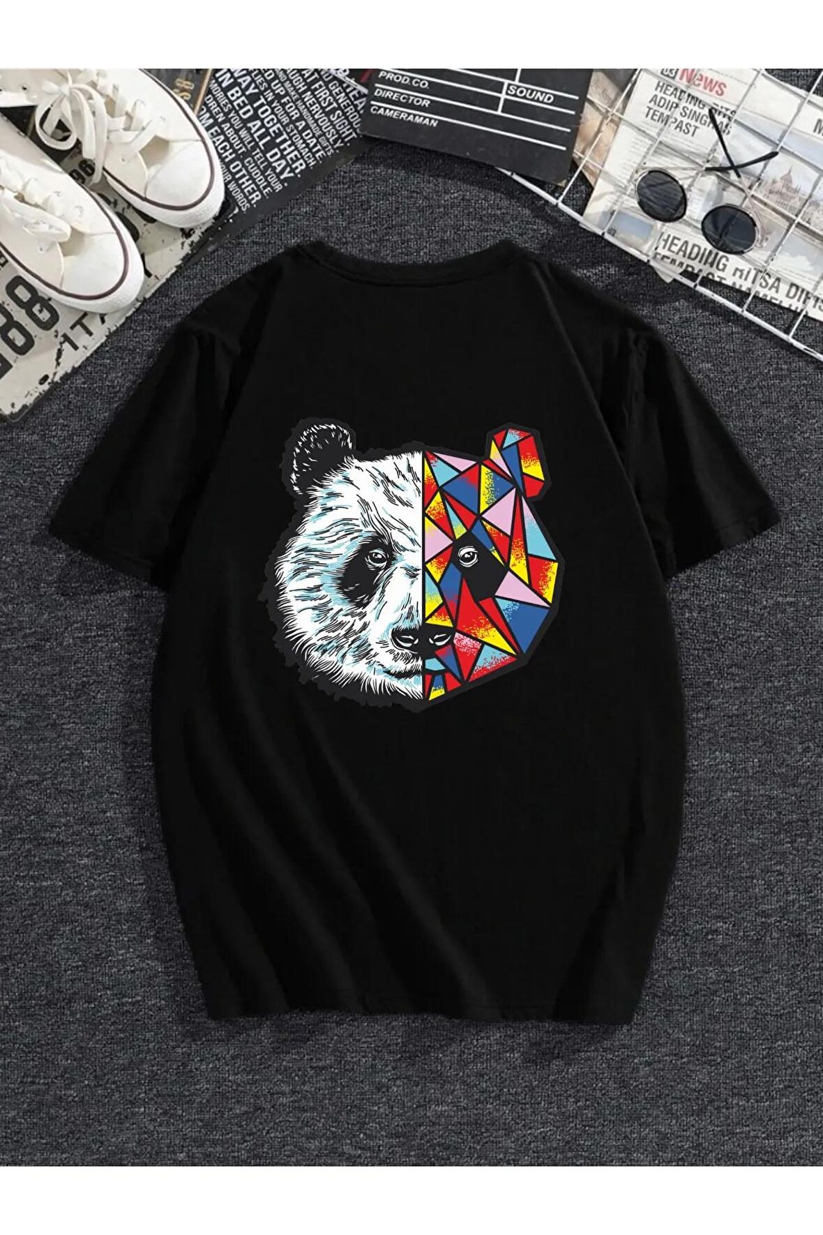 Unisex Renkli Panda Oversize Tshirt