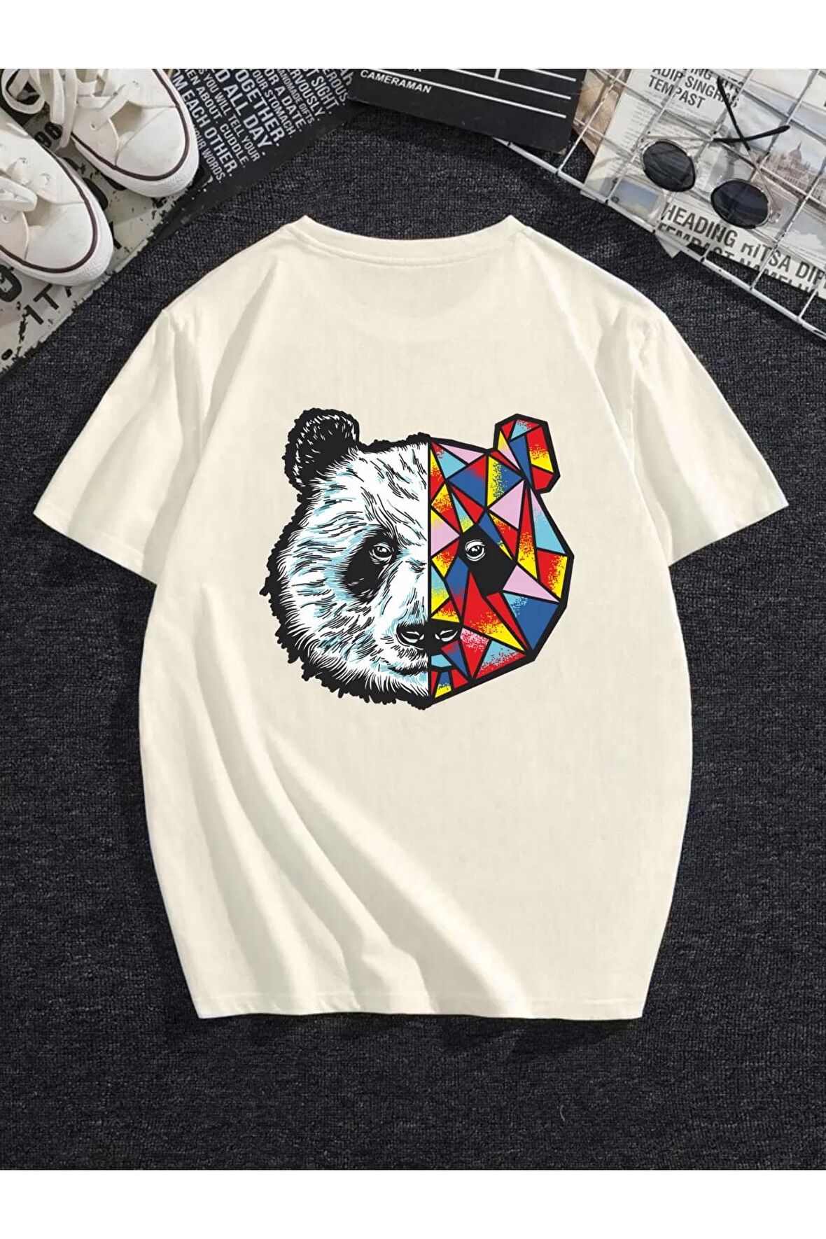 Unisex Renkli Panda Oversize Tshirt