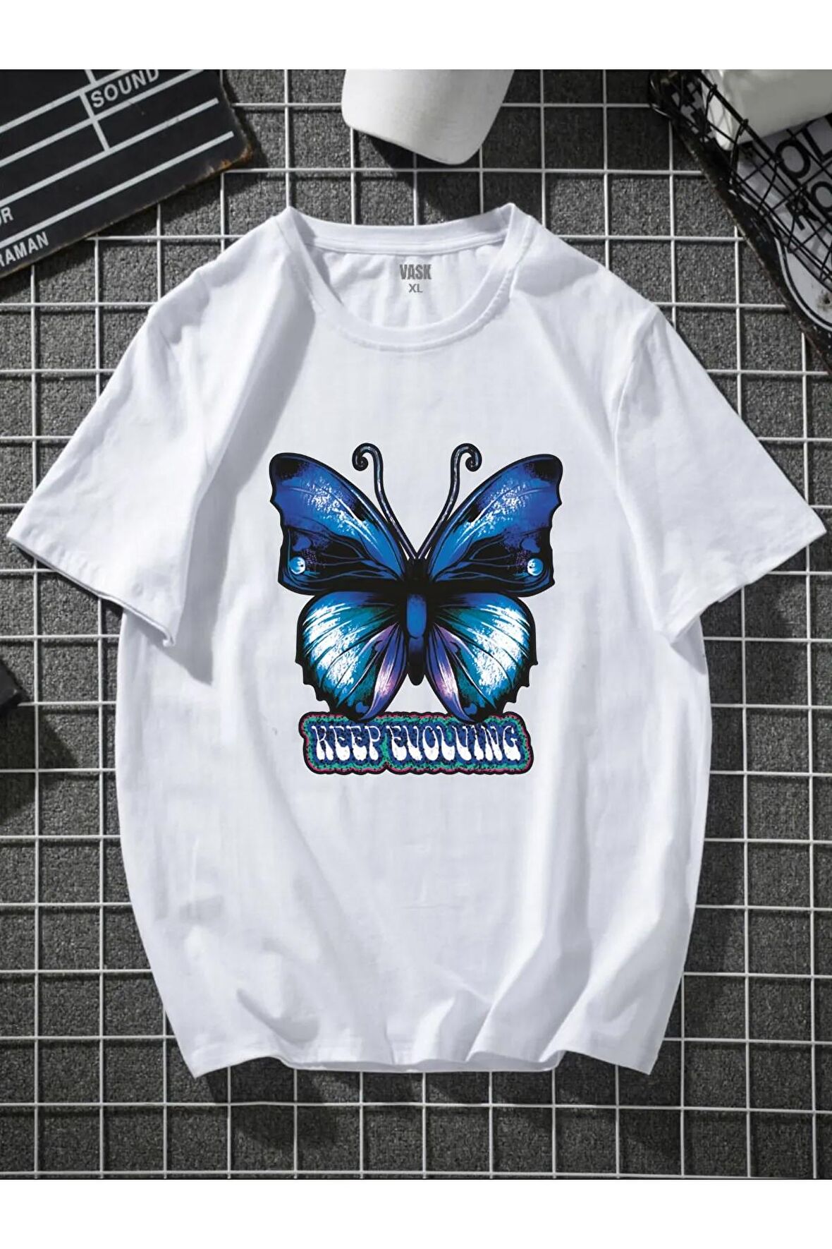 Unisex Mavi Kelebek Oversize Tshirt