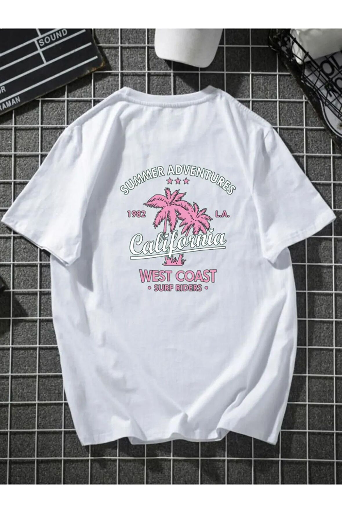 Unisex Pembe California Oversize Tshirt