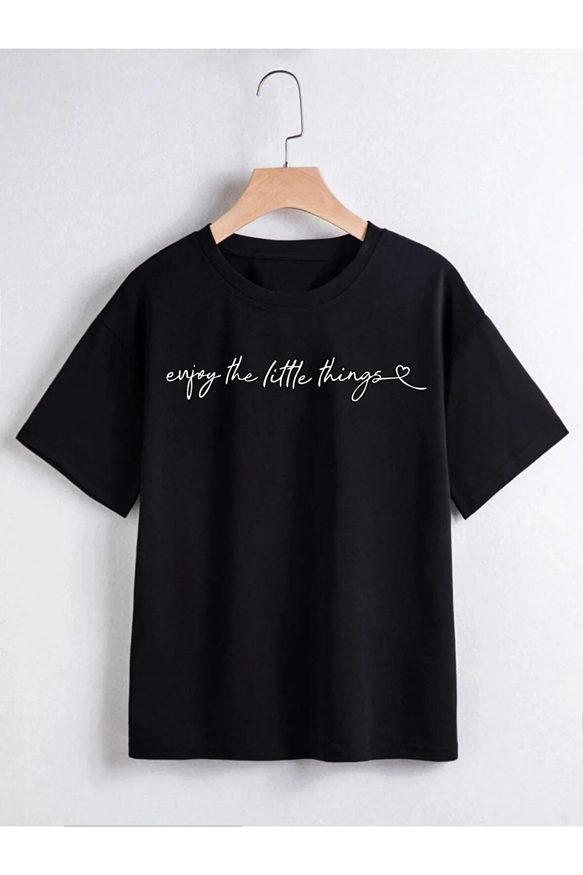 Unisex Rahat Kalıp Pamuklu Baskılı Siyah Çocuk T-shirt