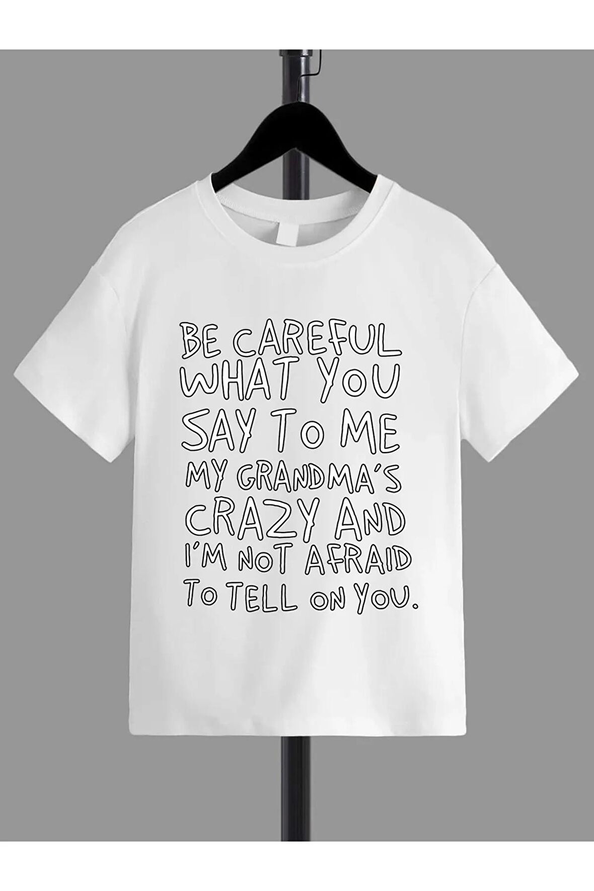 Unisex Rahat Kalıp Pamuklu Baskılı Siyah Çocuk T-shirt