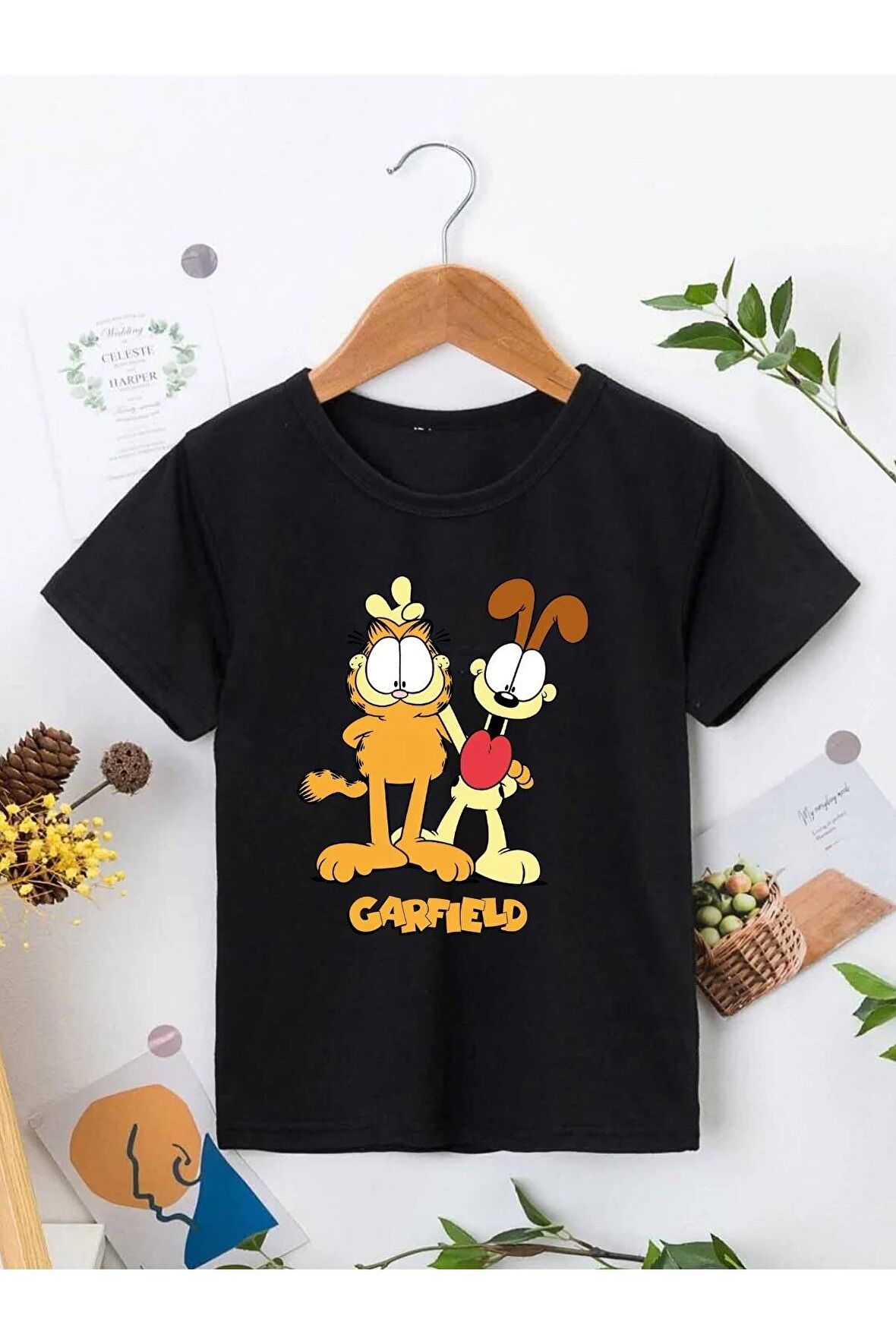 Ünisex Rahat Kalıp Pamuklu Baskılı Siyah Çocuk T-shirt