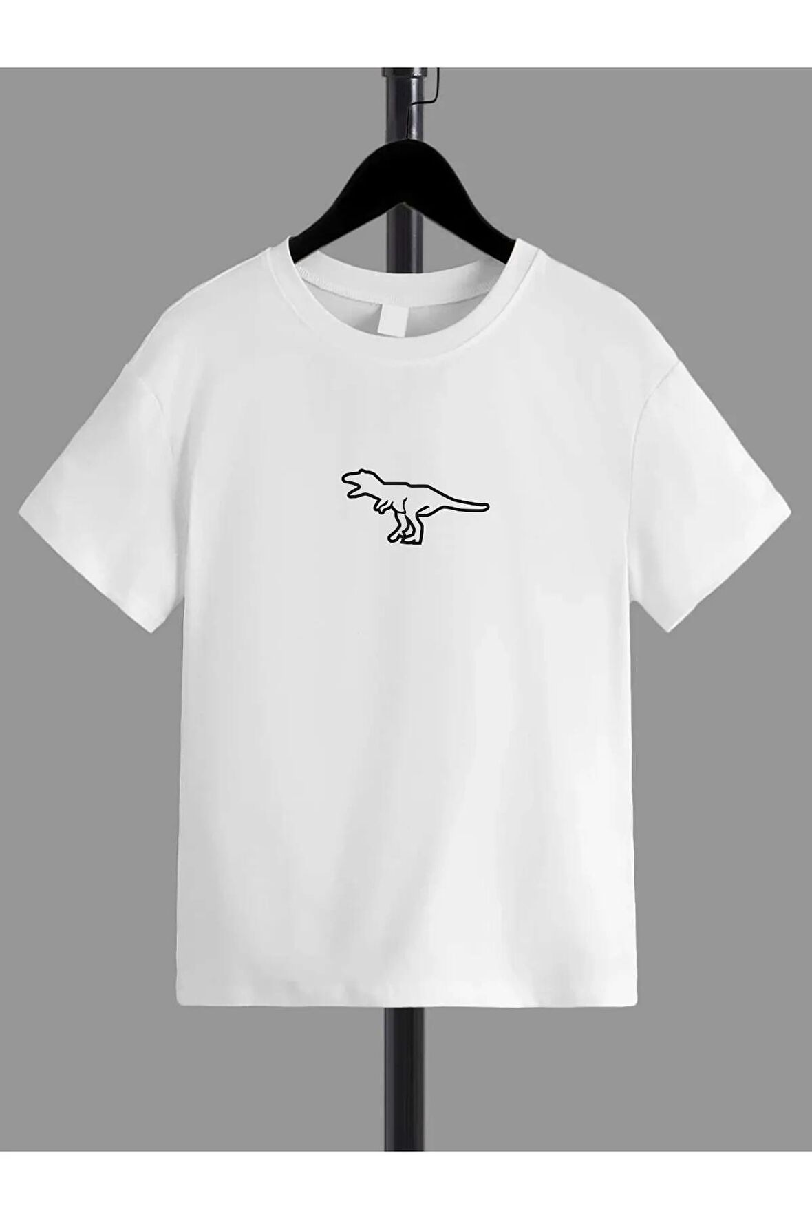 Ünisex Rahat Kalıp Pamuklu Baskılı Beyaz Çocuk T-shirt