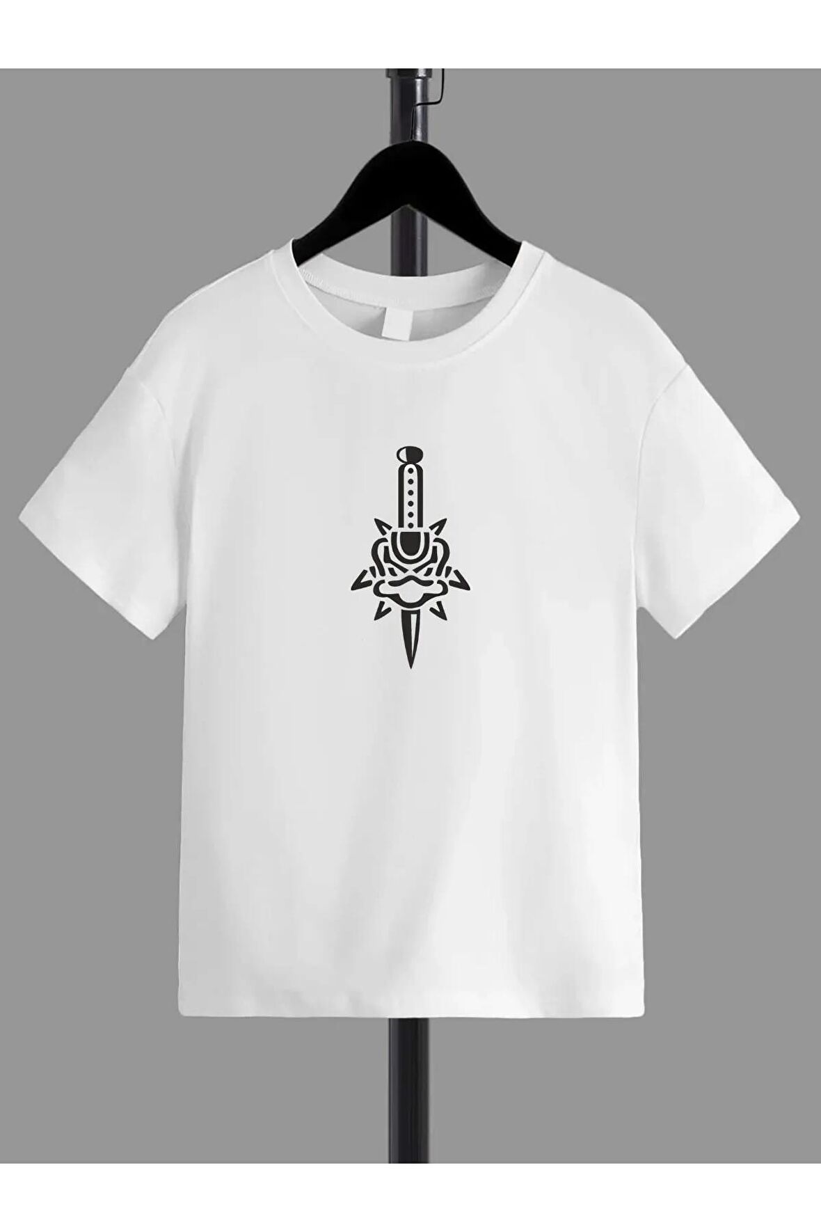 unisex Rahat Kalıp Pamuklu Baskılı Beyaz Çocuk T-shirt