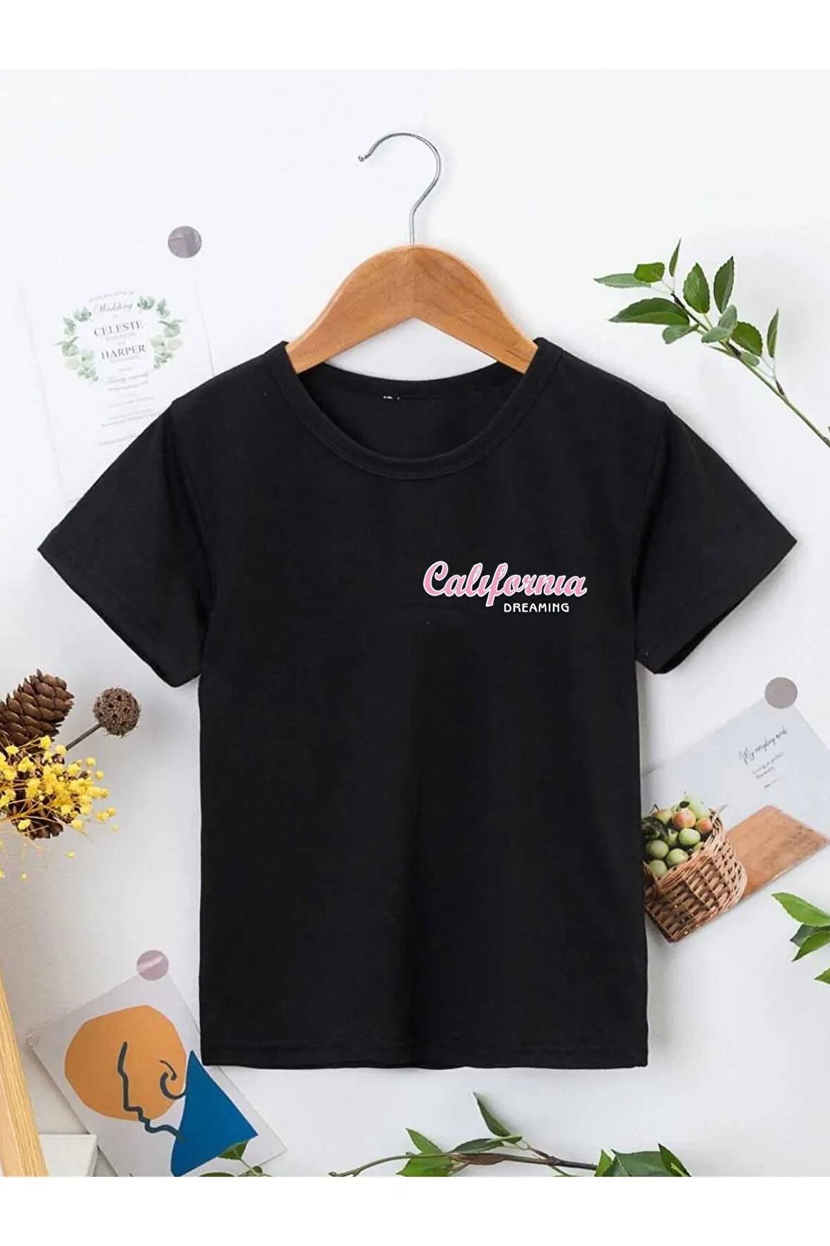 Ünisex Rahat Kalıp Pamuklu Baskılı Siyah Çocuk T-shirt