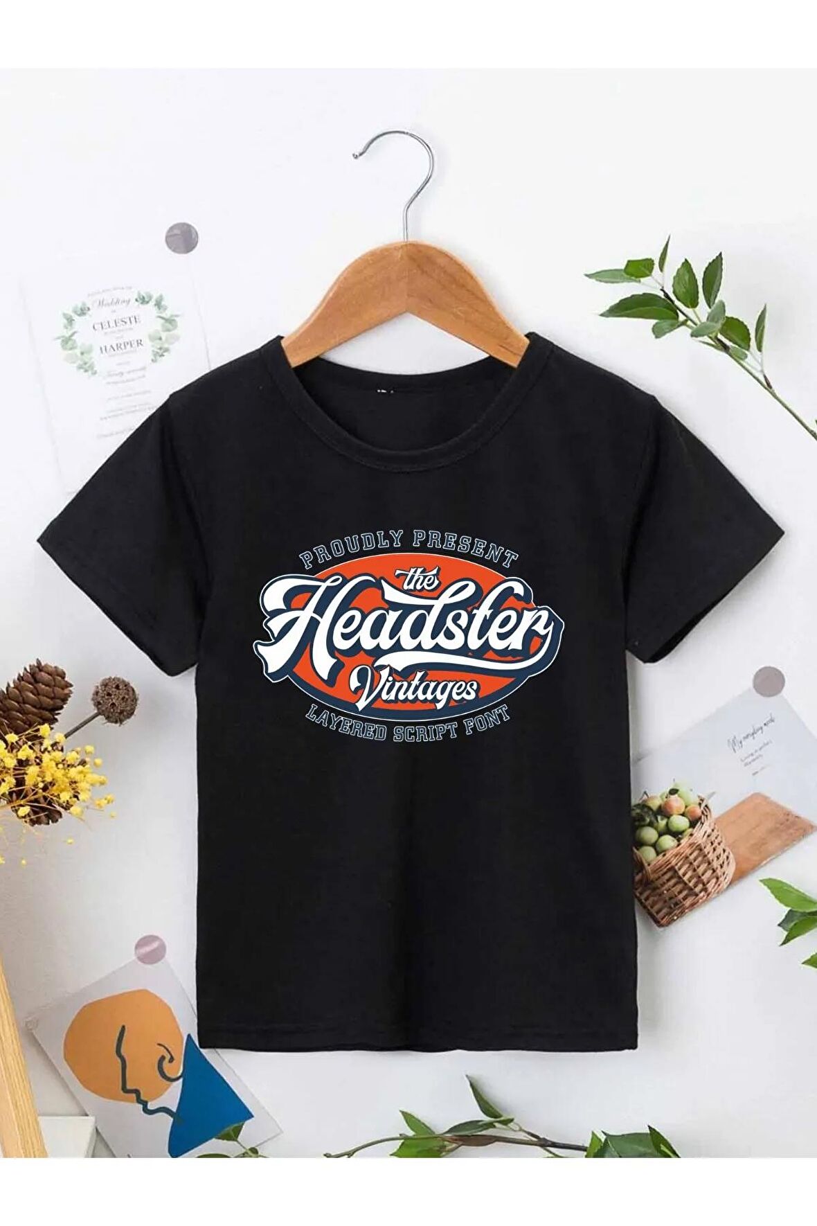 Ünisex Rahat Kalıp Pamuklu Baskılı Siyah Çocuk T-shirt