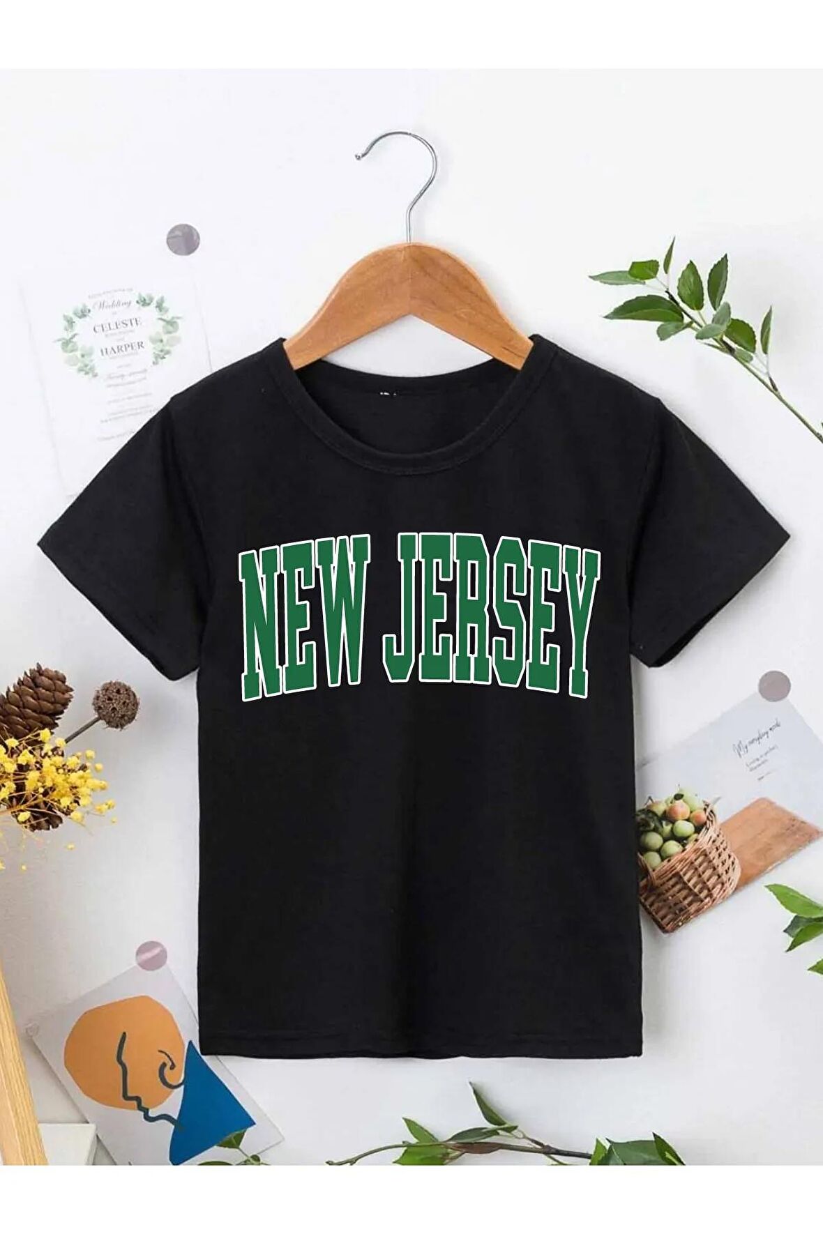 Ünisex Rahat Kalıp Pamuklu Baskılı Siyah Çocuk T-shirt