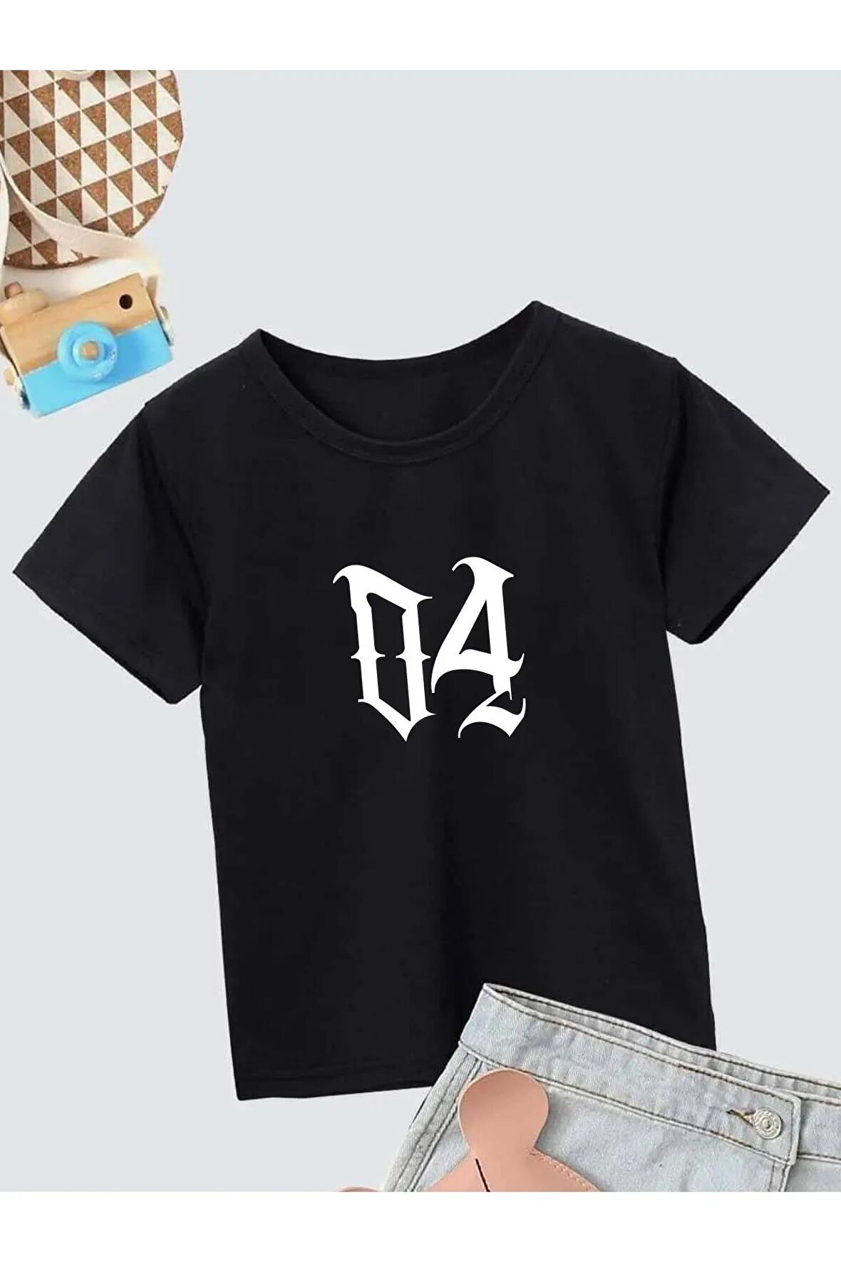 Ünisex Rahat Kalıp Pamuklu Baskılı Siyah Çocuk T-shirt